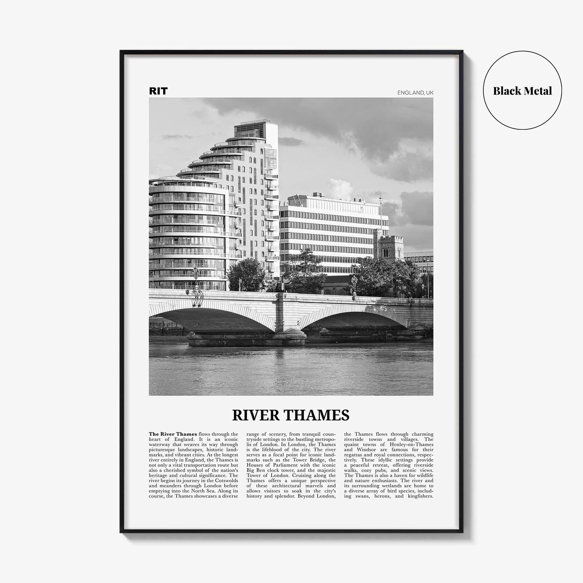 River Thames Print Black and White, River Thames Wall Art, River Thames Poster, River Thames Photo, Thames Wall Décor, River Thames Map