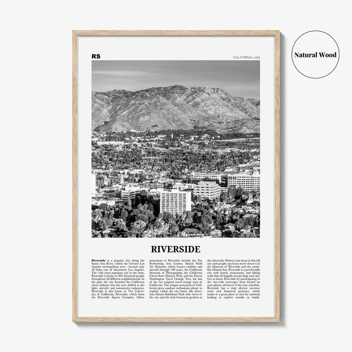 Riverside Print Black and White, Riverside Wall Art, Riverside Poster, Riverside Photo, California, USA, United States, North America
