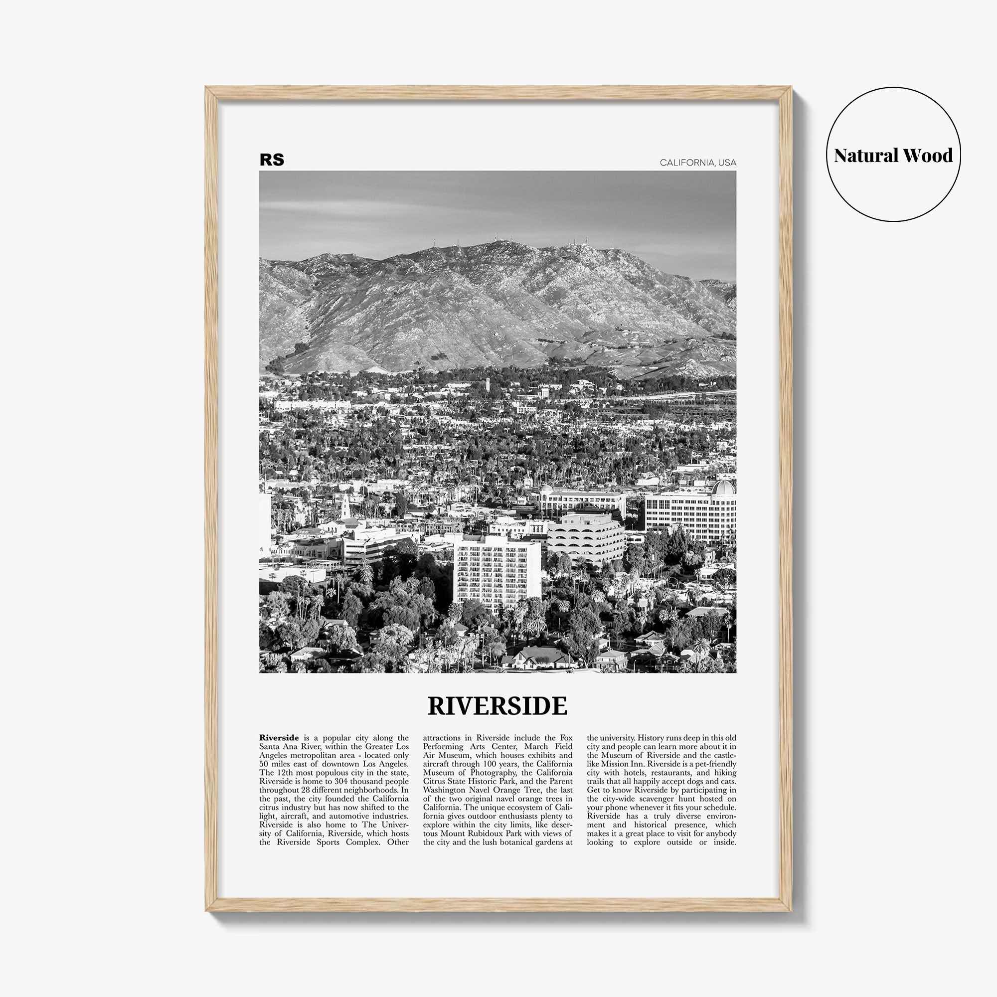 Riverside Print Black and White, Riverside Wall Art, Riverside Poster, Riverside Photo, California, USA, United States, North America