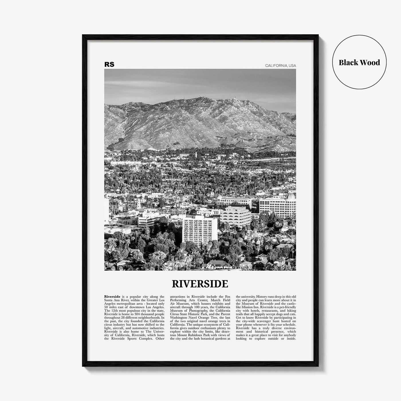 Riverside Print Black and White, Riverside Wall Art, Riverside Poster, Riverside Photo, California, USA, United States, North America
