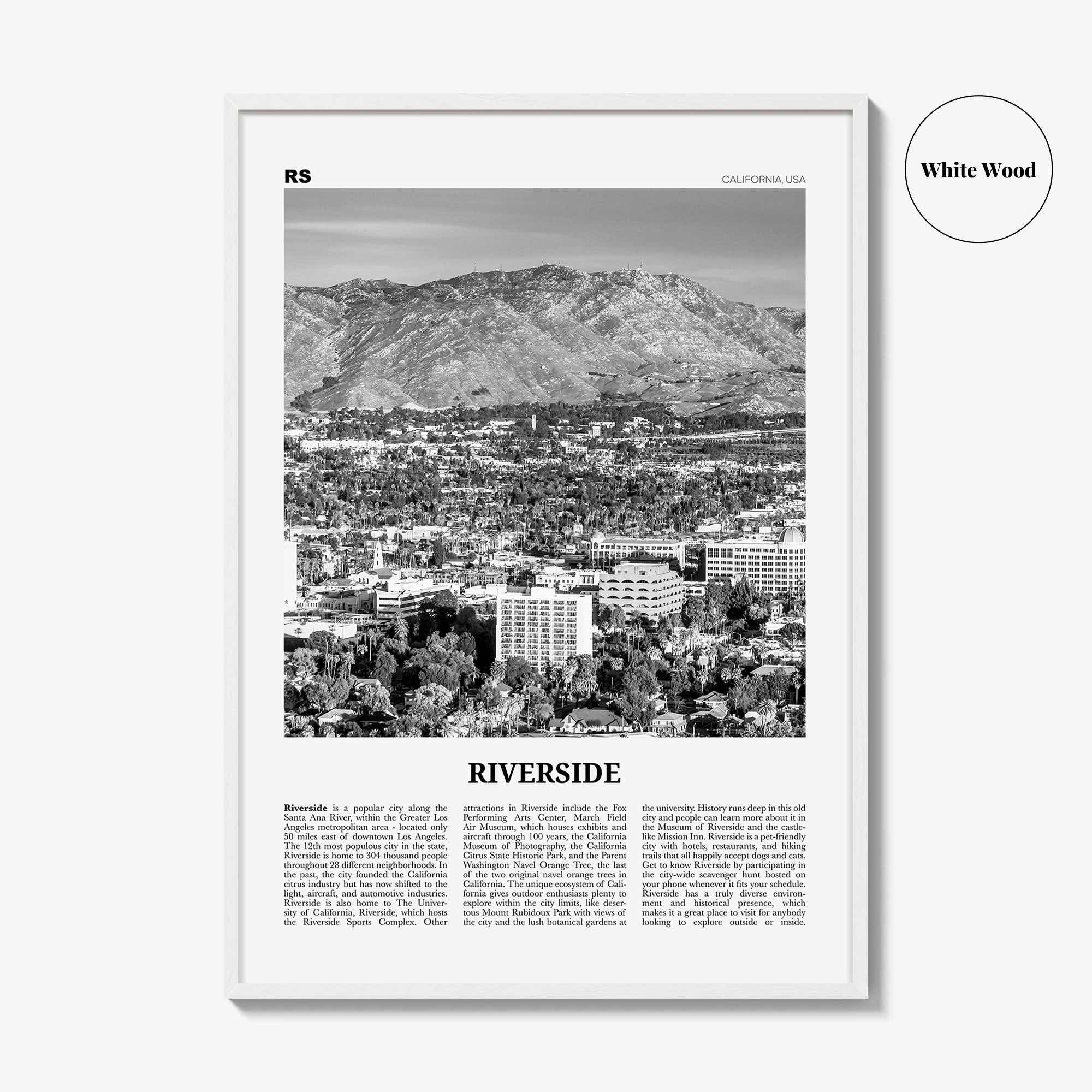 Riverside Print Black and White, Riverside Wall Art, Riverside Poster, Riverside Photo, California, USA, United States, North America