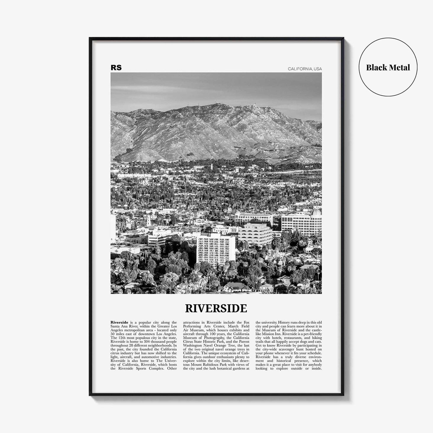 Riverside Print Black and White, Riverside Wall Art, Riverside Poster, Riverside Photo, California, USA, United States, North America
