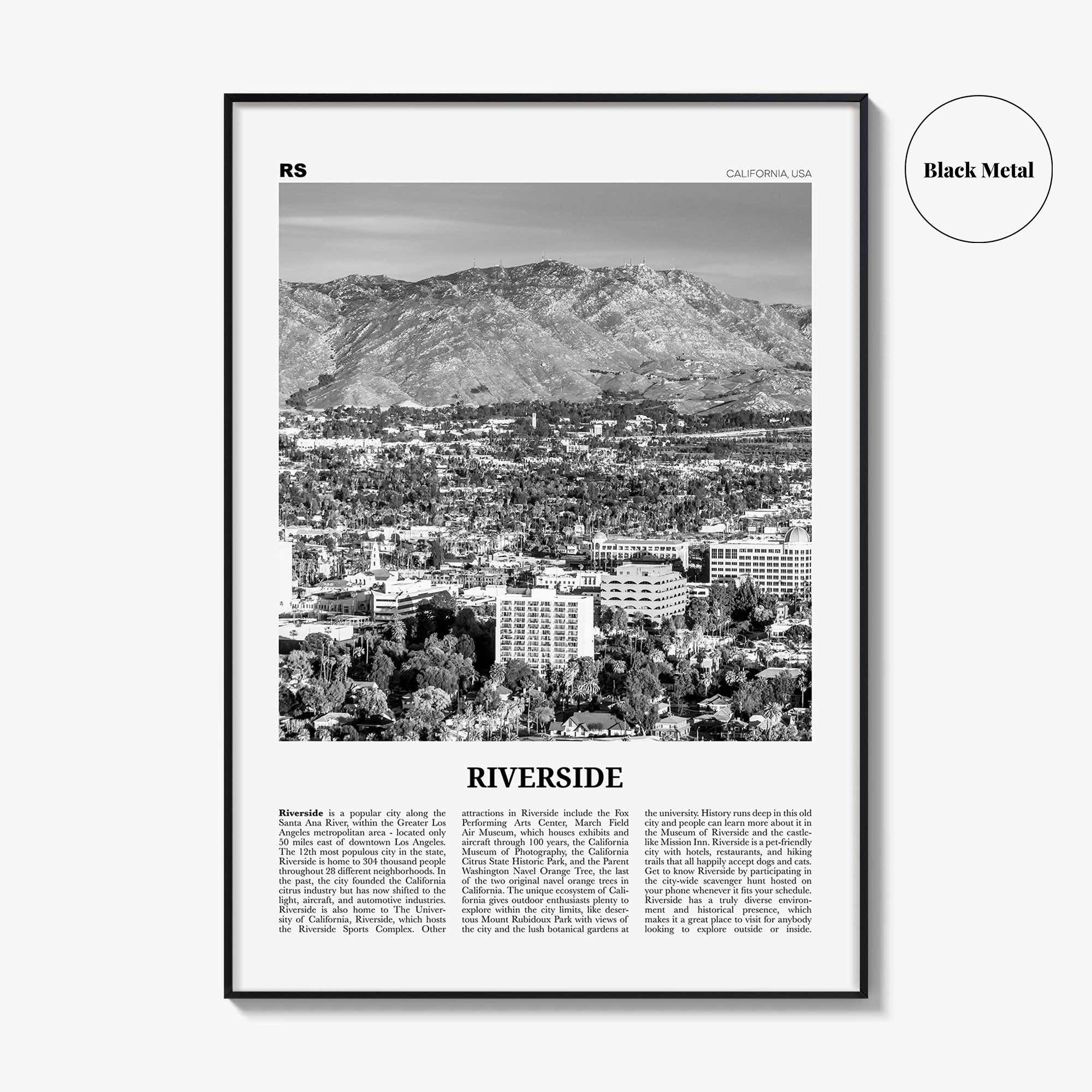 Riverside Print Black and White, Riverside Wall Art, Riverside Poster, Riverside Photo, California, USA, United States, North America