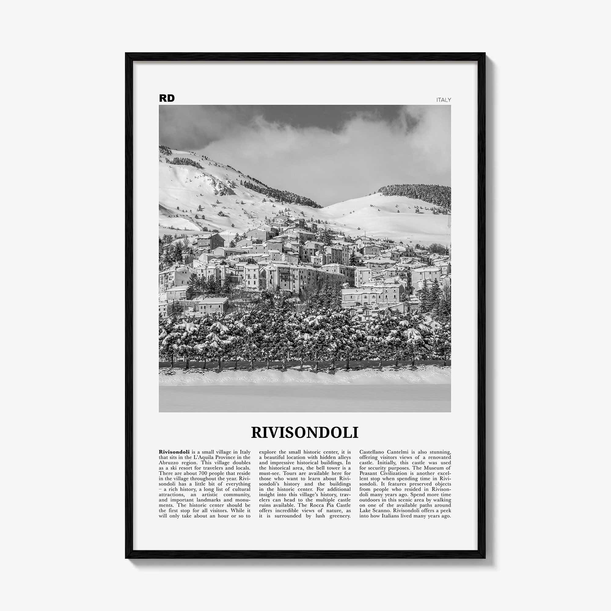 Rivisondoli Print Black and White, Rivisondoli Wall Art, Rivisondoli Poster, Rivisondoli Photo, Rivisondoli Décor, Rivisondoli Map, Italy