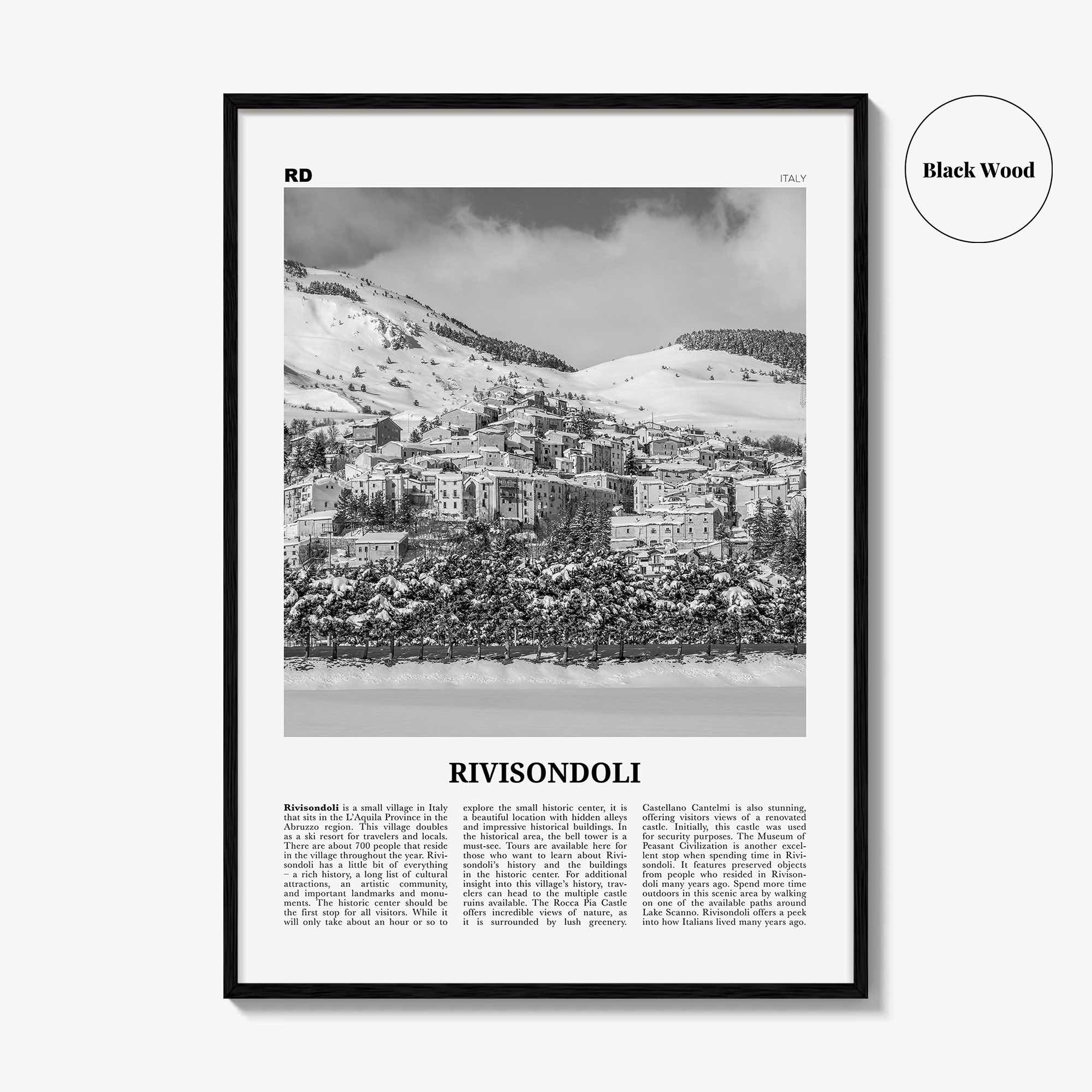 Rivisondoli Print Black and White, Rivisondoli Wall Art, Rivisondoli Poster, Rivisondoli Photo, Rivisondoli Décor, Rivisondoli Map, Italy