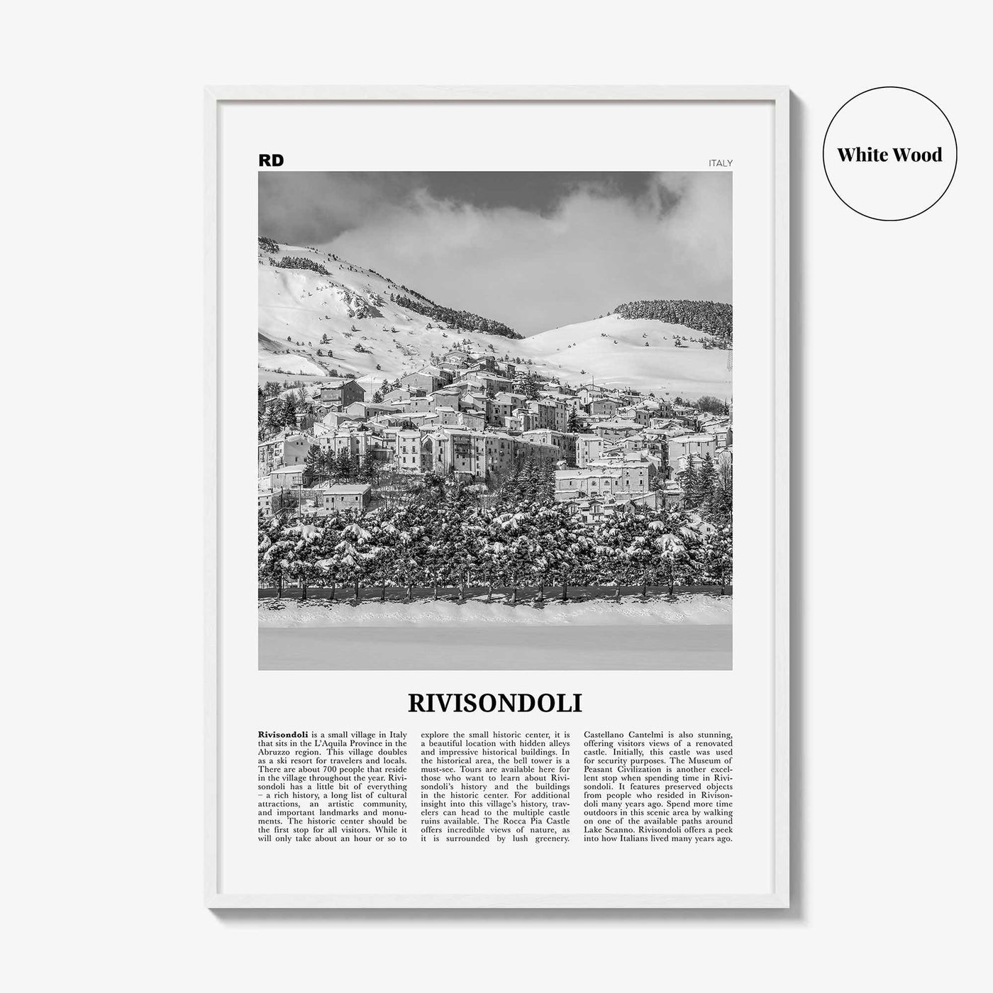 Rivisondoli Print Black and White, Rivisondoli Wall Art, Rivisondoli Poster, Rivisondoli Photo, Rivisondoli Décor, Rivisondoli Map, Italy