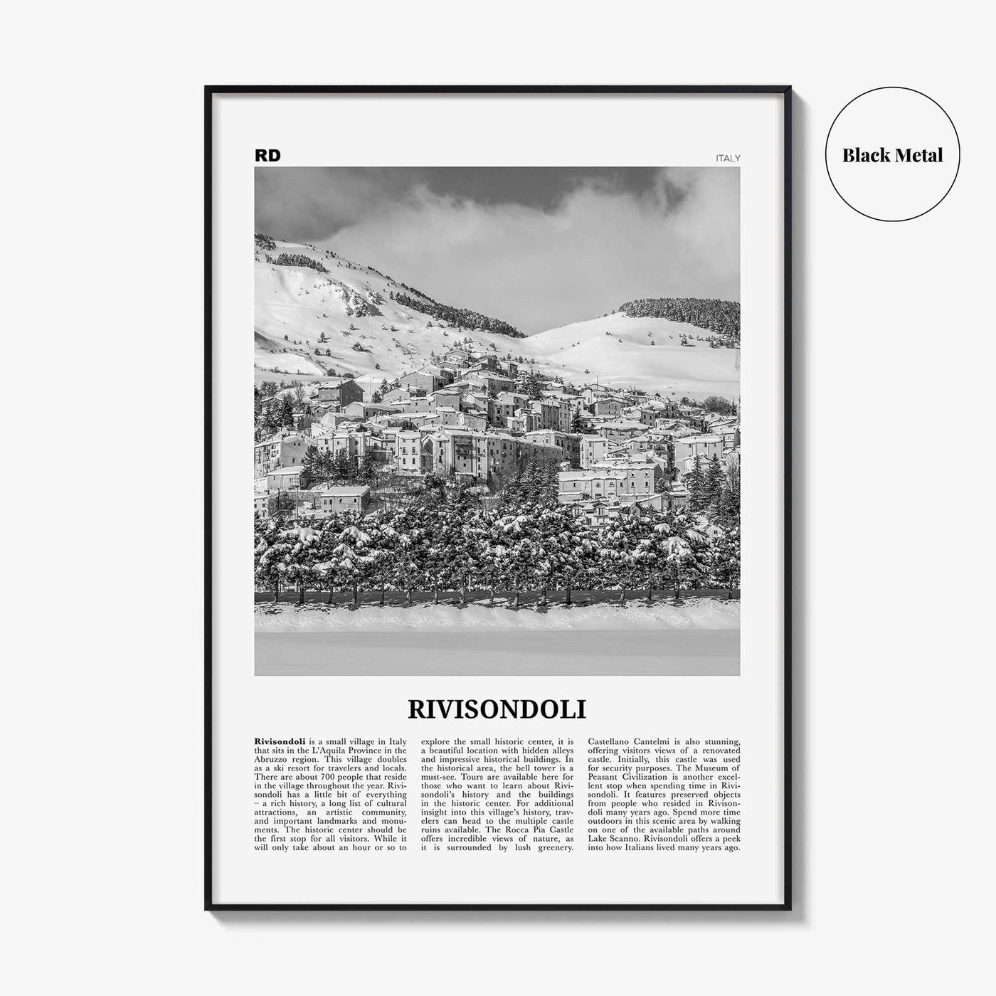 Rivisondoli Print Black and White, Rivisondoli Wall Art, Rivisondoli Poster, Rivisondoli Photo, Rivisondoli Décor, Rivisondoli Map, Italy