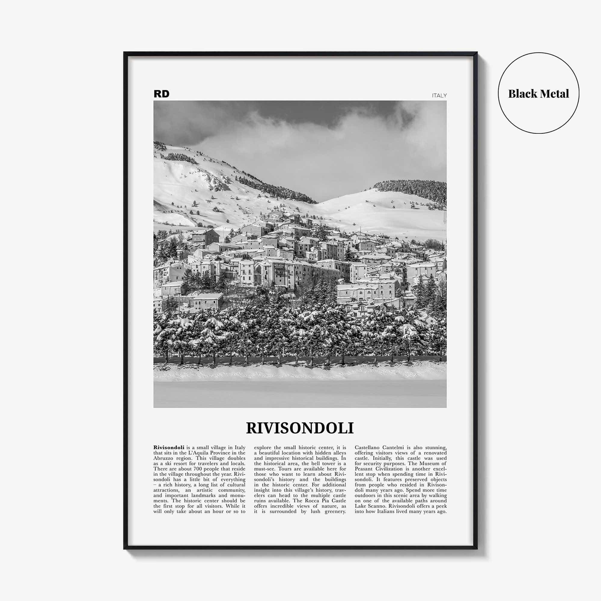 Rivisondoli Print Black and White, Rivisondoli Wall Art, Rivisondoli Poster, Rivisondoli Photo, Rivisondoli Décor, Rivisondoli Map, Italy