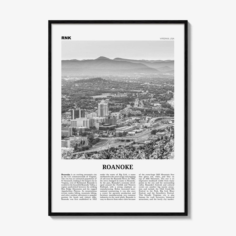 Roanoke Print Black and White No 1, Roanoke Wall Art, Roanoke Poster, Roanoke Photo, Roanoke Wall Décor, Virginia, USA, United States