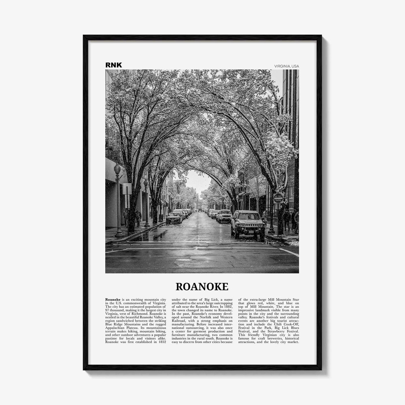 Roanoke Print Black and White No 2, Roanoke Wall Art, Roanoke Poster, Roanoke Photo, Roanoke Wall Décor, Virginia, USA, United States