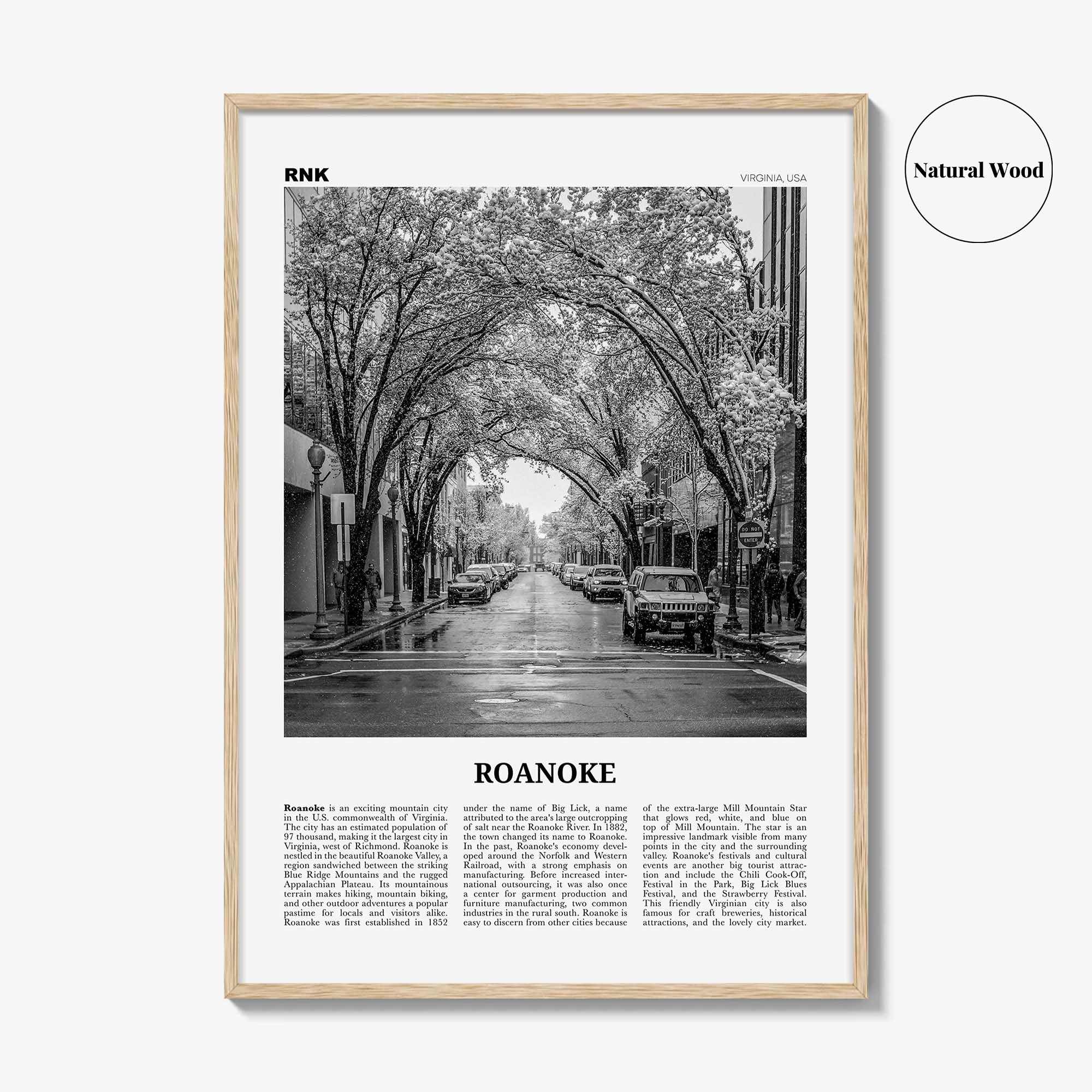 Roanoke Print Black and White No 2, Roanoke Wall Art, Roanoke Poster, Roanoke Photo, Roanoke Wall Décor, Virginia, USA, United States