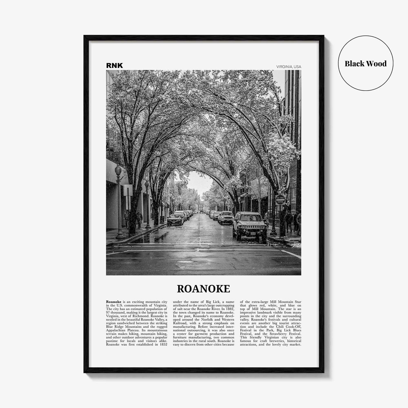 Roanoke Print Black and White No 2, Roanoke Wall Art, Roanoke Poster, Roanoke Photo, Roanoke Wall Décor, Virginia, USA, United States