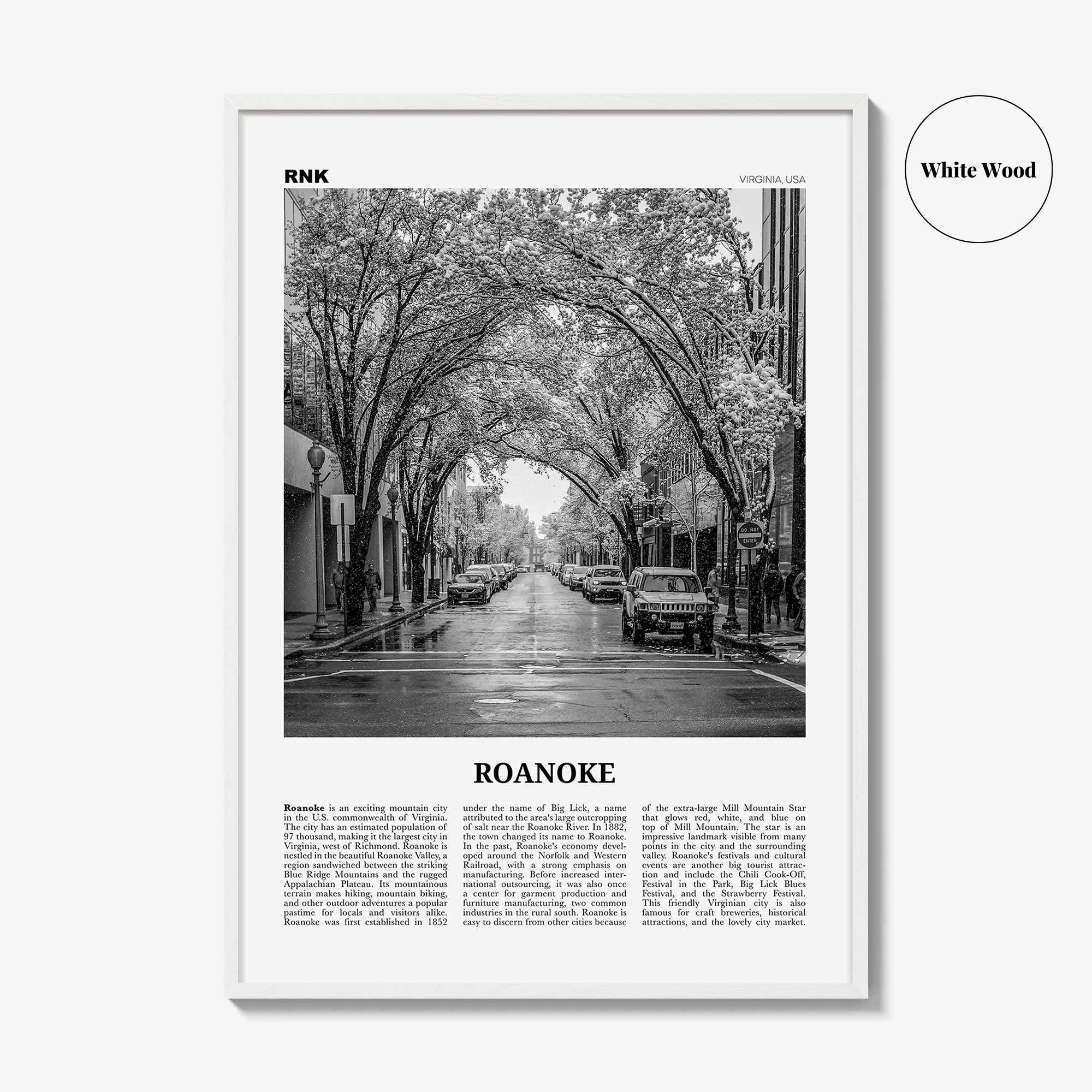 Roanoke Print Black and White No 2, Roanoke Wall Art, Roanoke Poster, Roanoke Photo, Roanoke Wall Décor, Virginia, USA, United States