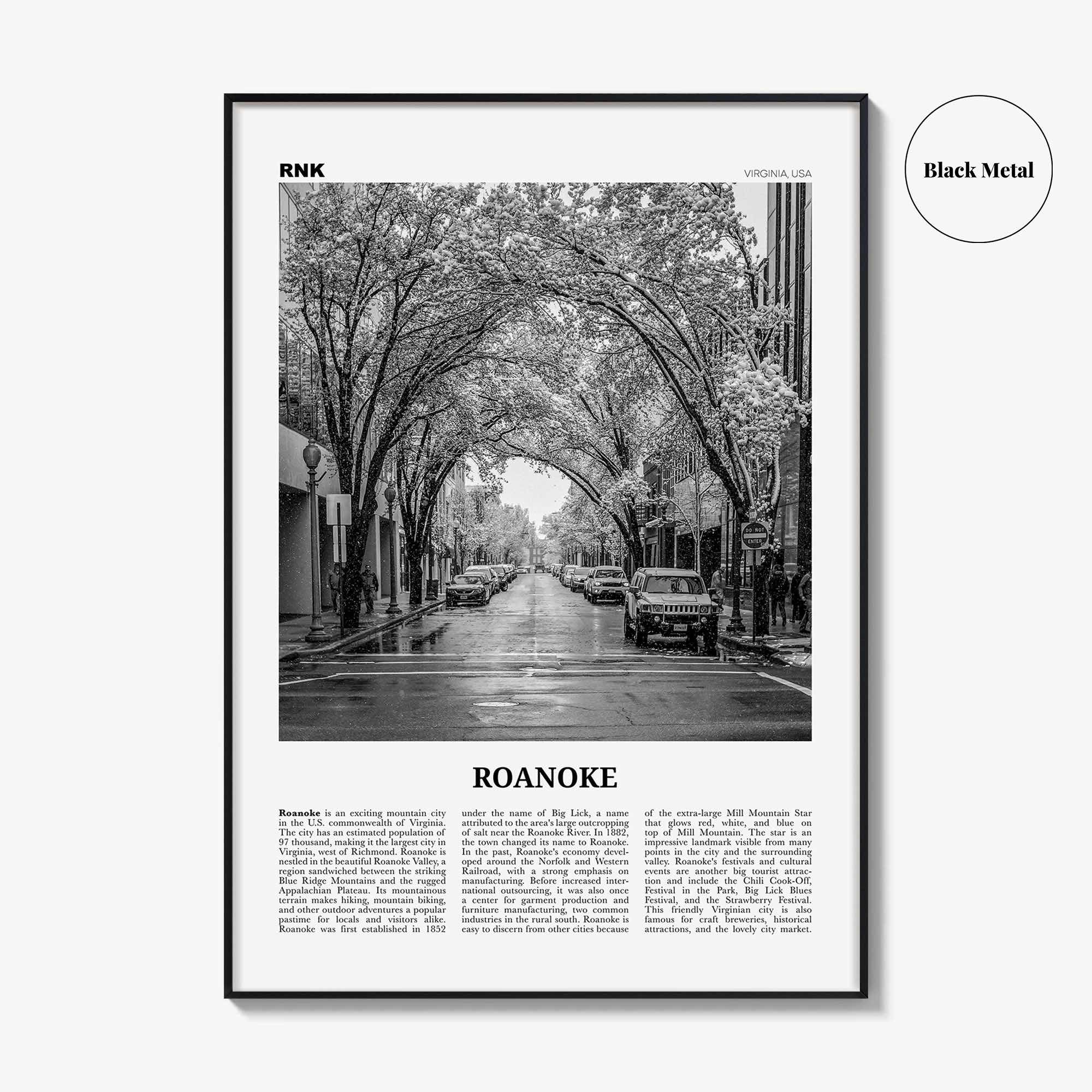 Roanoke Print Black and White No 2, Roanoke Wall Art, Roanoke Poster, Roanoke Photo, Roanoke Wall Décor, Virginia, USA, United States