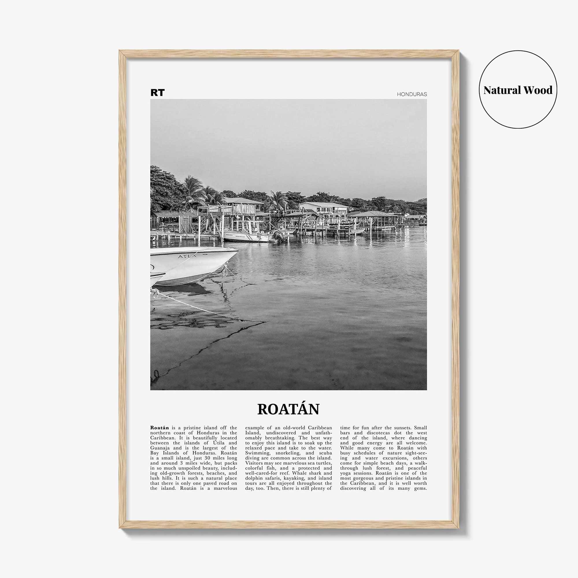 Roatan Print Black and White, Roatán Wall Art, Roatán Poster, Roatán Photo, Roatán Wall Décor, Roatán Map, Honduras