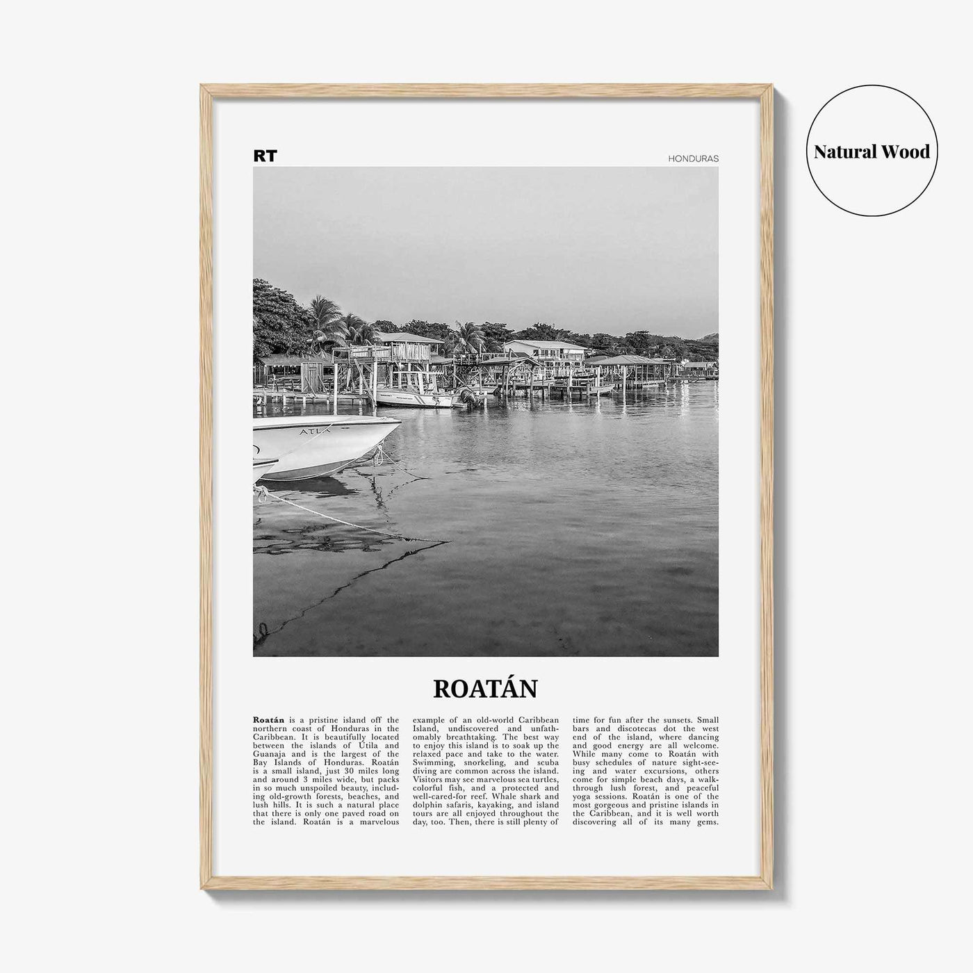 Roatan Print Black and White, Roatán Wall Art, Roatán Poster, Roatán Photo, Roatán Wall Décor, Roatán Map, Honduras