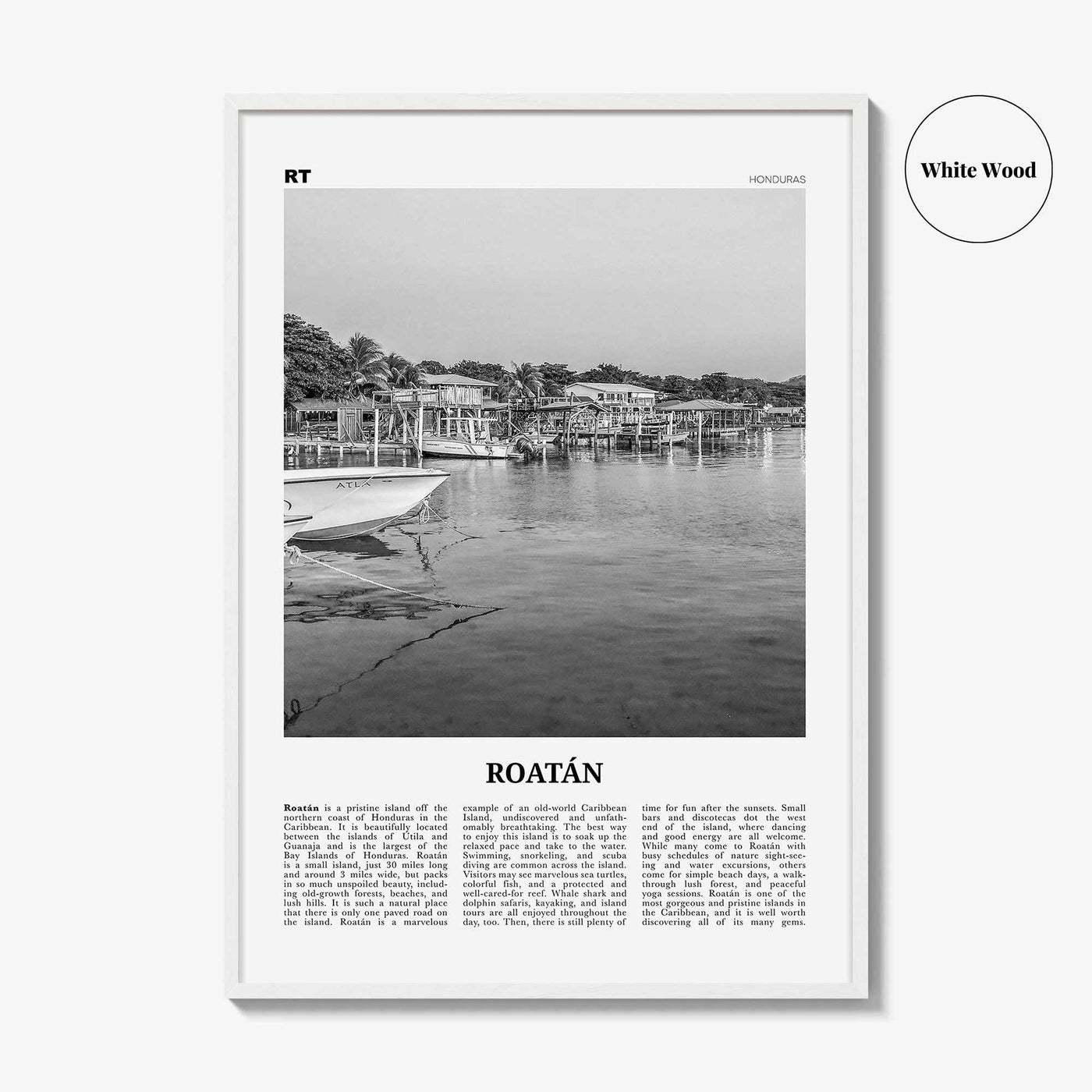 Roatan Print Black and White, Roatán Wall Art, Roatán Poster, Roatán Photo, Roatán Wall Décor, Roatán Map, Honduras