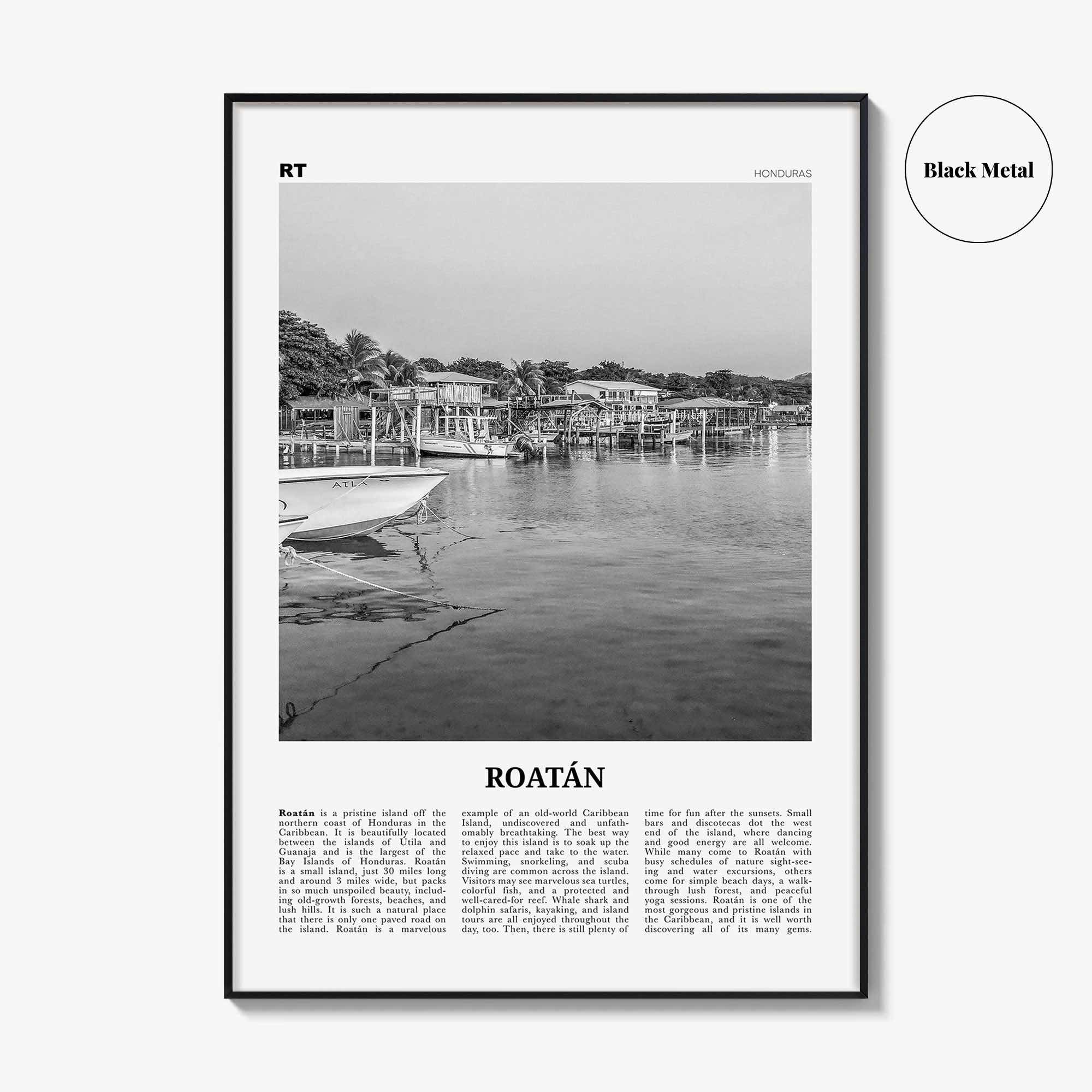 Roatan Print Black and White, Roatán Wall Art, Roatán Poster, Roatán Photo, Roatán Wall Décor, Roatán Map, Honduras