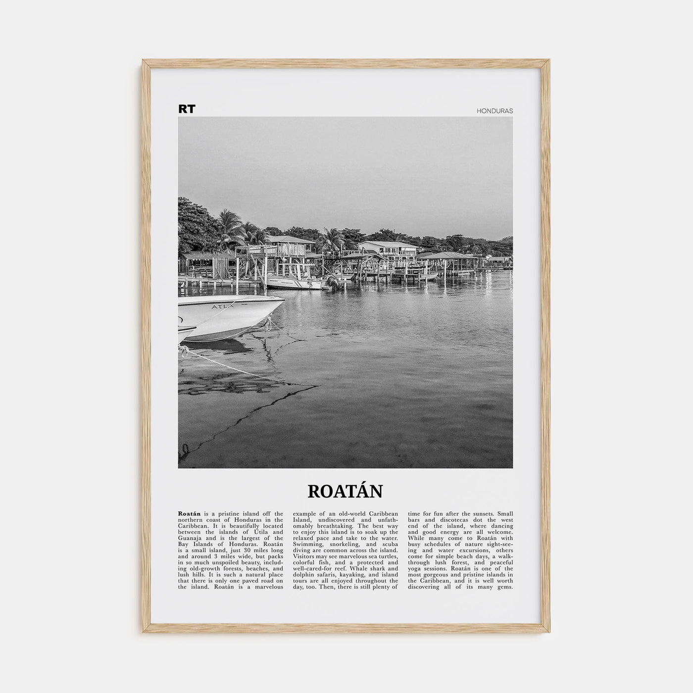 Roatán Travel B&W Poster