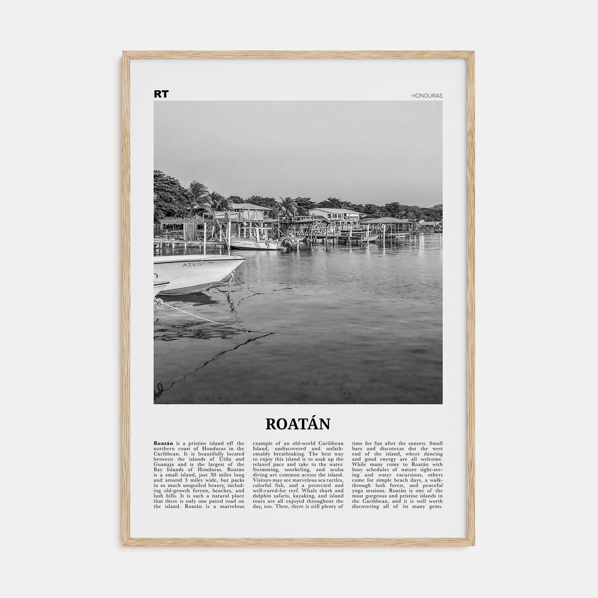 Roatán Travel B&W Poster