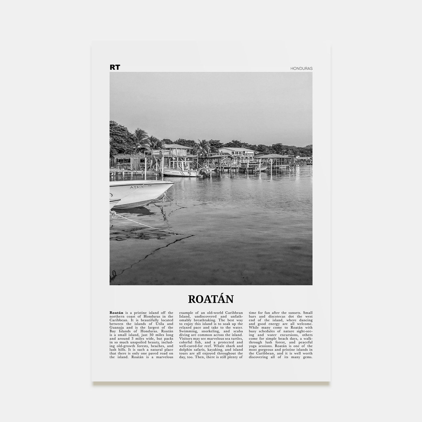 Roatán Travel B&W Poster