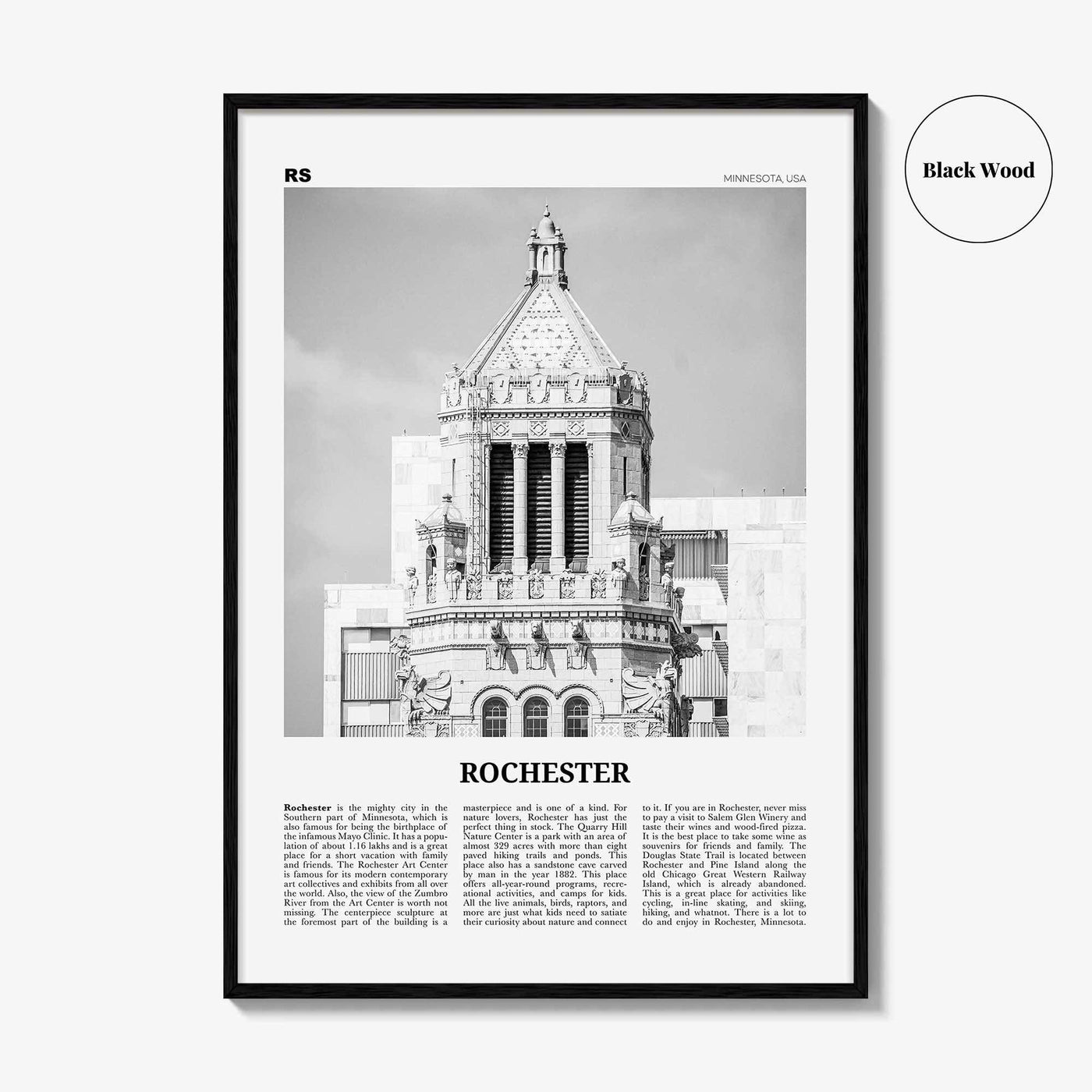 Rochester Print Black and White Minnesota, Rochester Wall Art, Rochester Poster, Rochester Photo, Rochester Wall Décor, USA, United States