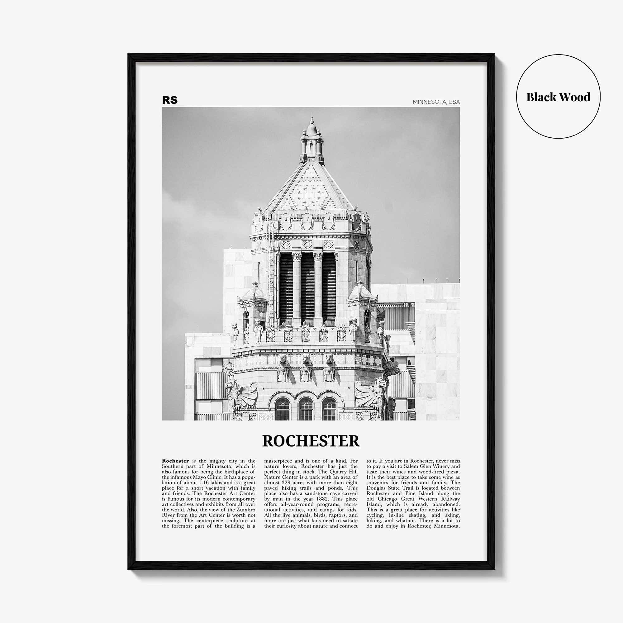 Rochester Print Black and White Minnesota, Rochester Wall Art, Rochester Poster, Rochester Photo, Rochester Wall Décor, USA, United States