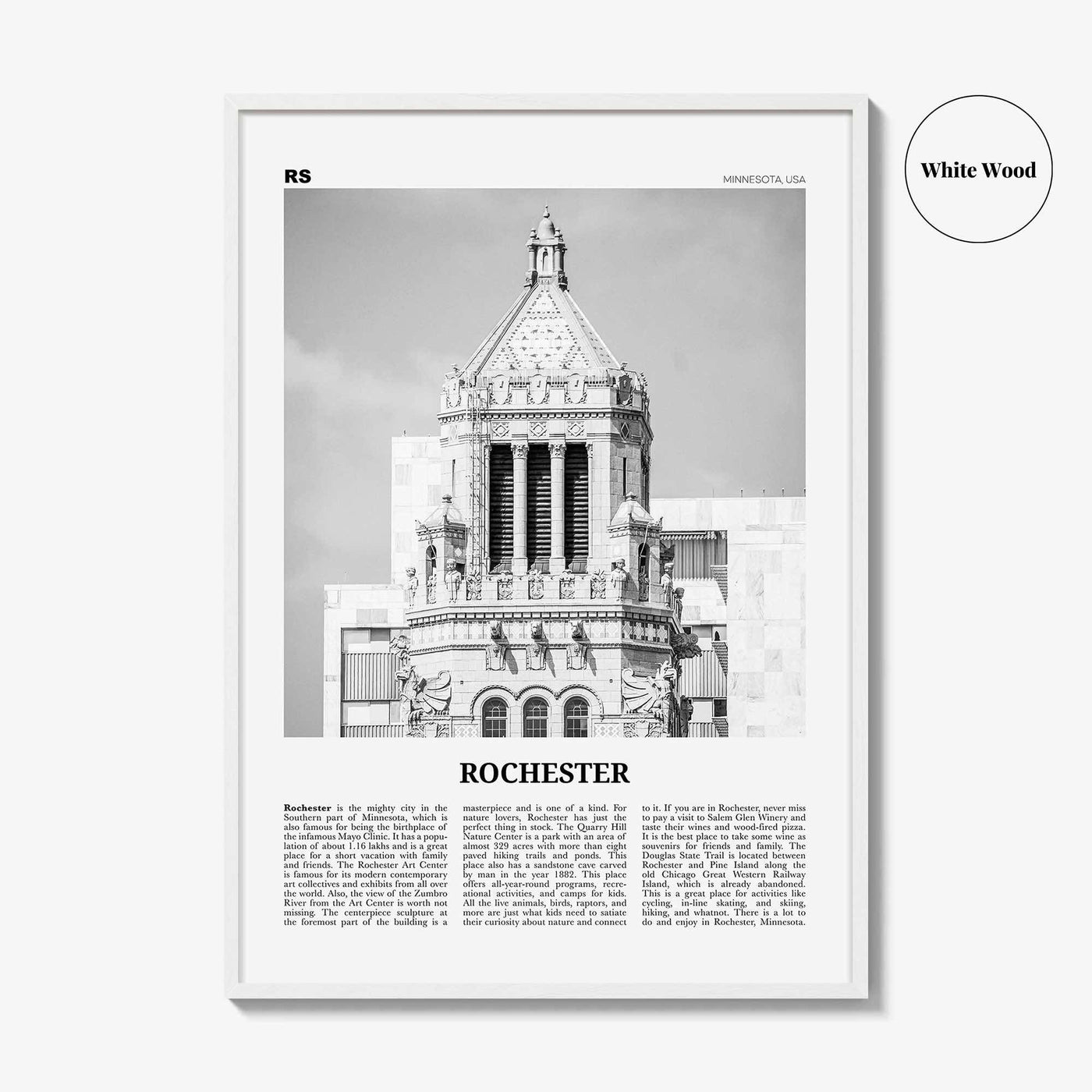 Rochester Print Black and White Minnesota, Rochester Wall Art, Rochester Poster, Rochester Photo, Rochester Wall Décor, USA, United States