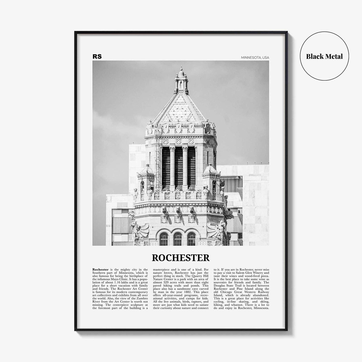 Rochester Print Black and White Minnesota, Rochester Wall Art, Rochester Poster, Rochester Photo, Rochester Wall Décor, USA, United States