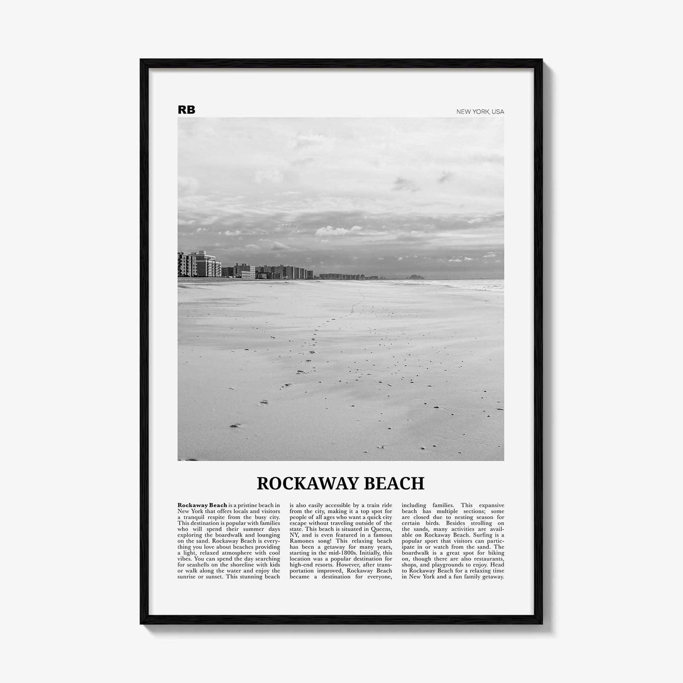 Rockaway Beach Print Black and White, Rockaway Beach  Wall Art, Rockaway Beach Poster,  Rockaway Beach Photo, New York, USA