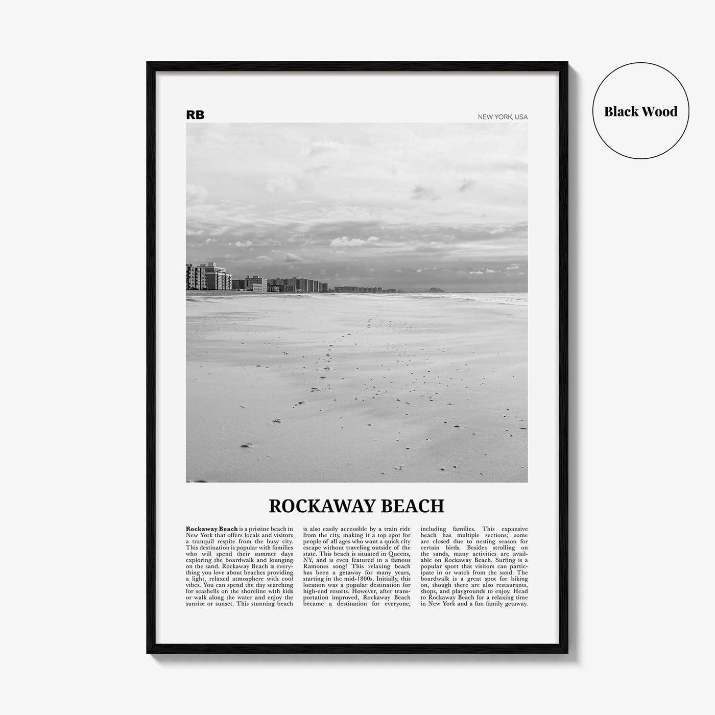 Rockaway Beach Print Black and White, Rockaway Beach  Wall Art, Rockaway Beach Poster,  Rockaway Beach Photo, New York, USA