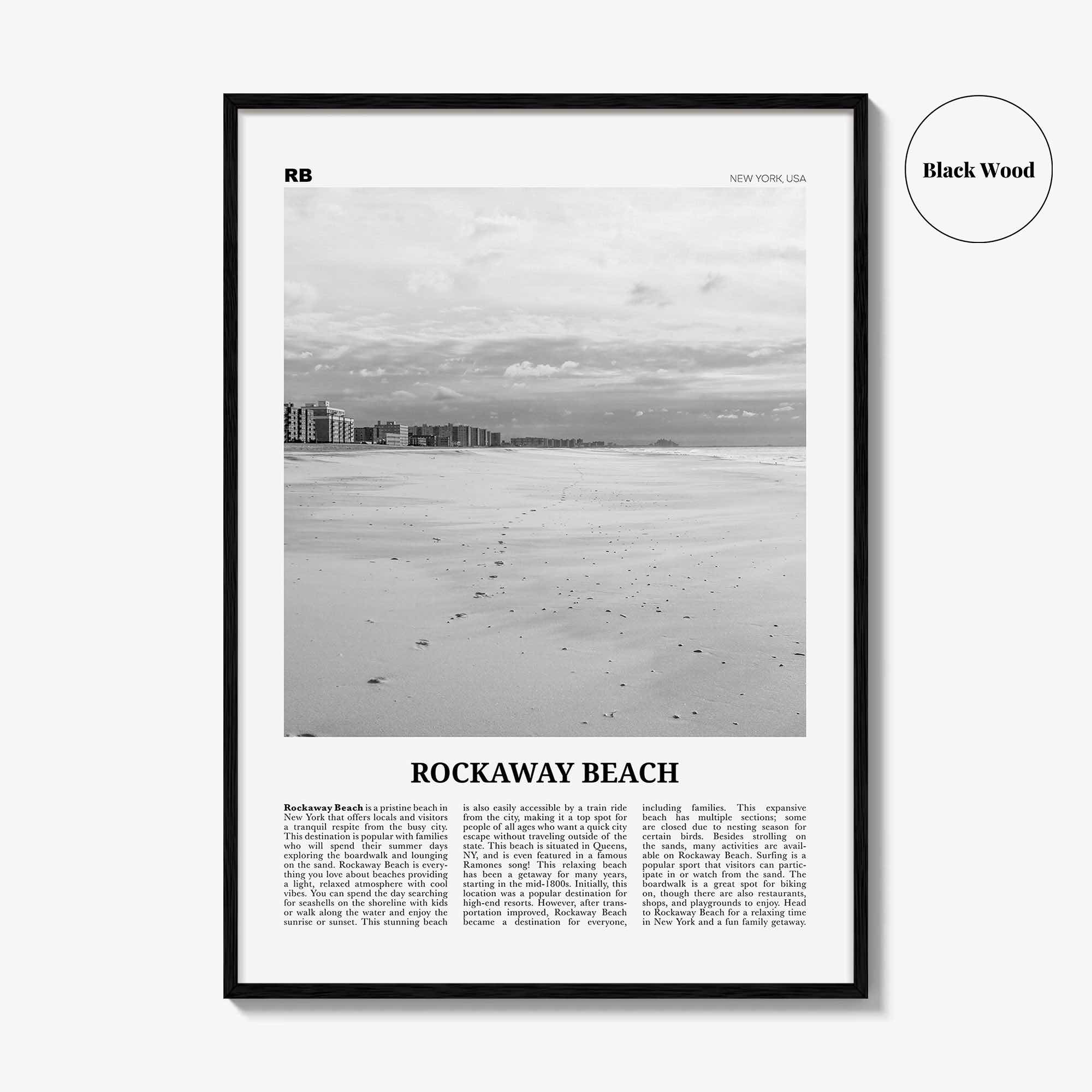 Rockaway Beach Print Black and White, Rockaway Beach  Wall Art, Rockaway Beach Poster,  Rockaway Beach Photo, New York, USA
