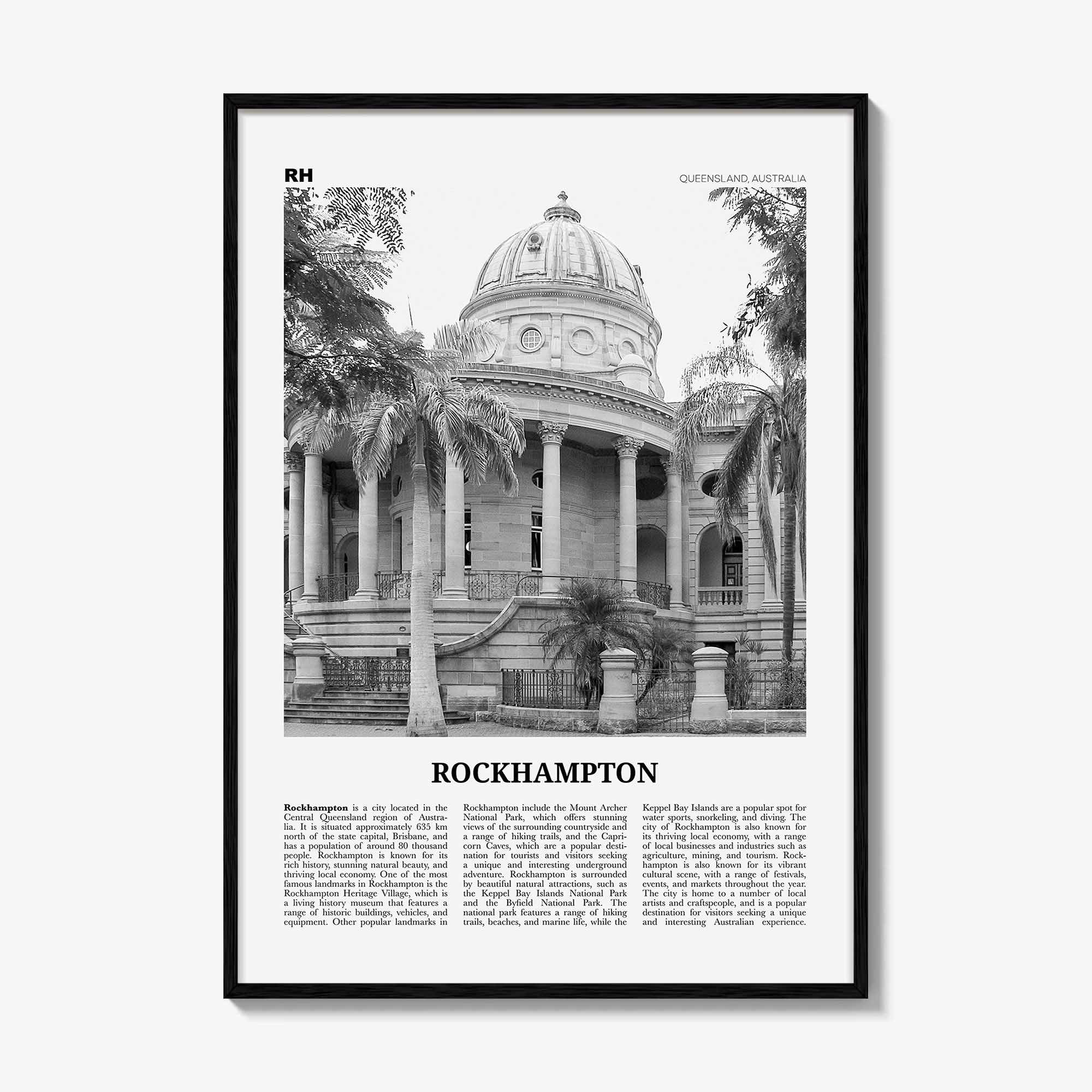 Rockhampton Print Black and White, Rockhampton Wall Art, Rockhampton Poster, Rockhampton Photo, Rockhampton Wall Décor, Rockhampton Map