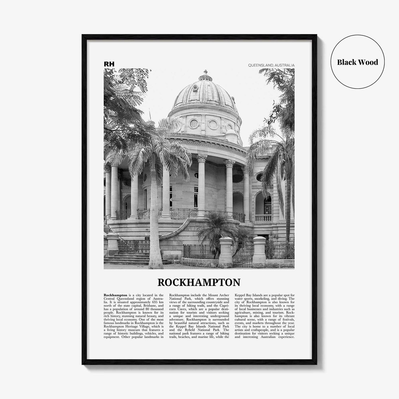 Rockhampton Print Black and White, Rockhampton Wall Art, Rockhampton Poster, Rockhampton Photo, Rockhampton Wall Décor, Rockhampton Map