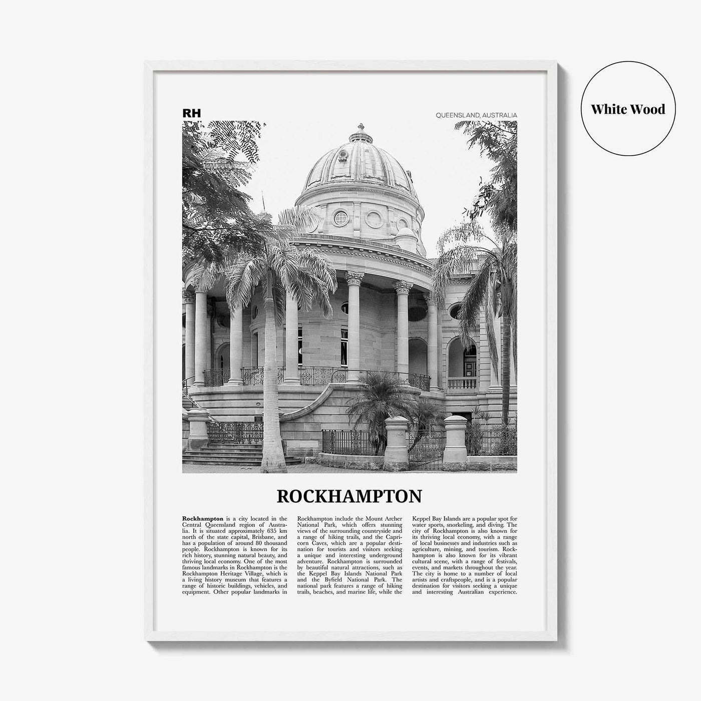 Rockhampton Print Black and White, Rockhampton Wall Art, Rockhampton Poster, Rockhampton Photo, Rockhampton Wall Décor, Rockhampton Map