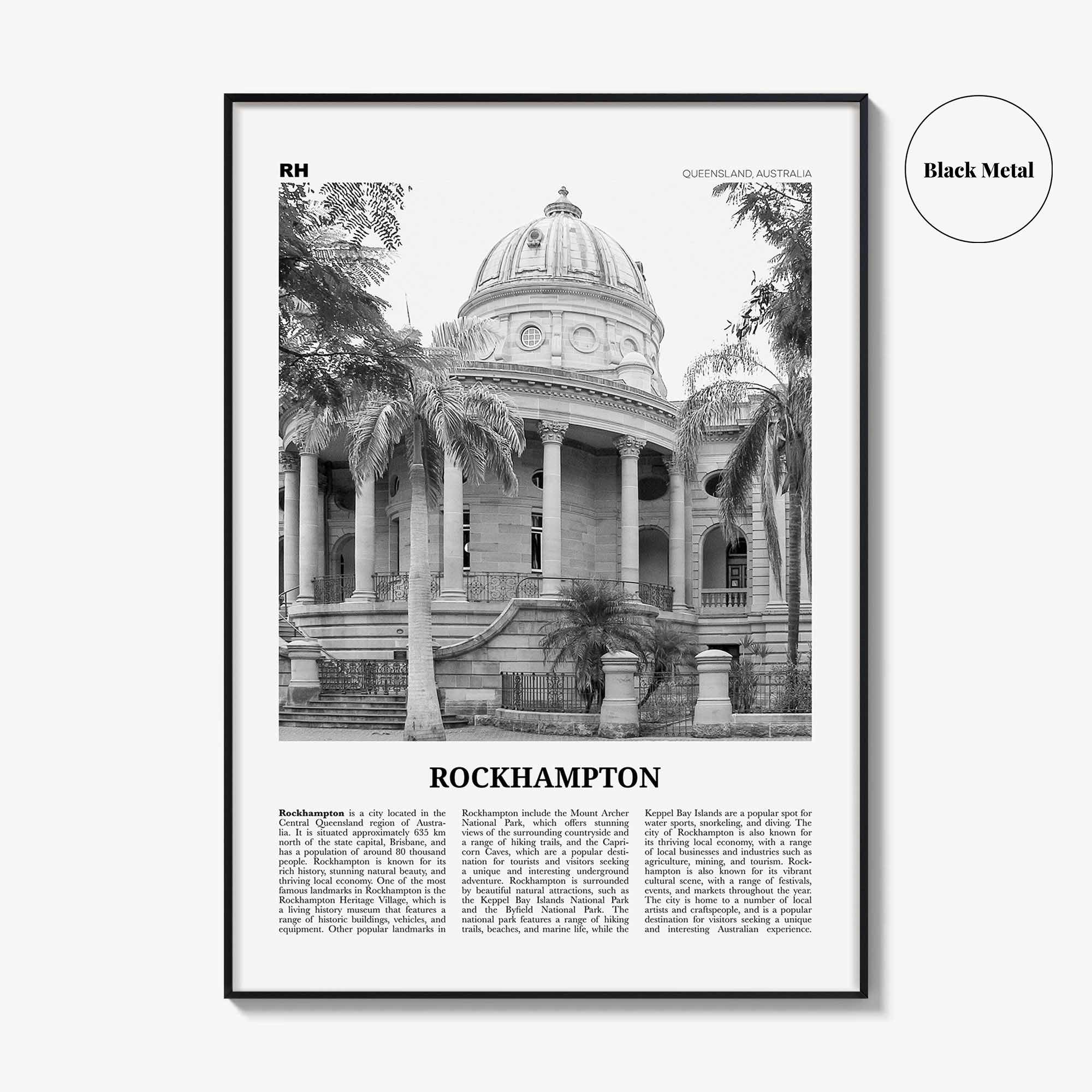 Rockhampton Print Black and White, Rockhampton Wall Art, Rockhampton Poster, Rockhampton Photo, Rockhampton Wall Décor, Rockhampton Map