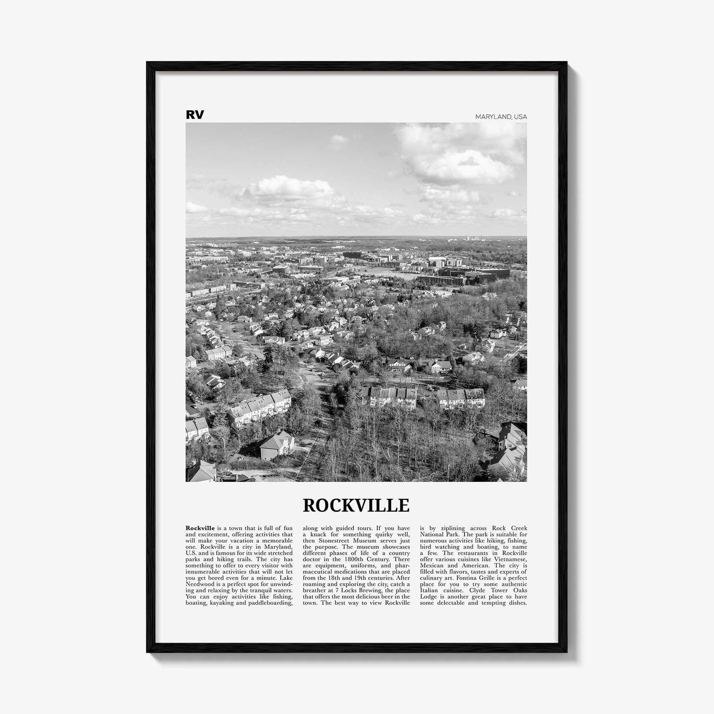 Rockville Print Black and White, Rockville Wall Art, Rockville Poster, Rockville Photo, Rockville Wall Décor, Maryland, USA, United States