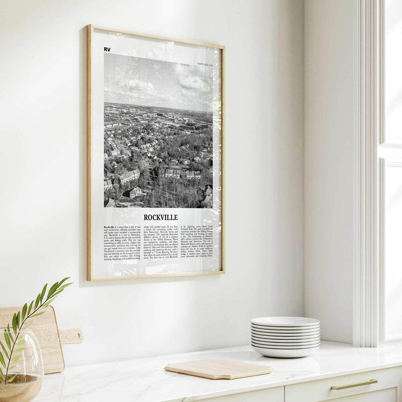 Rockville Print Black and White, Rockville Wall Art, Rockville Poster, Rockville Photo, Rockville Wall Décor, Maryland, USA, United States