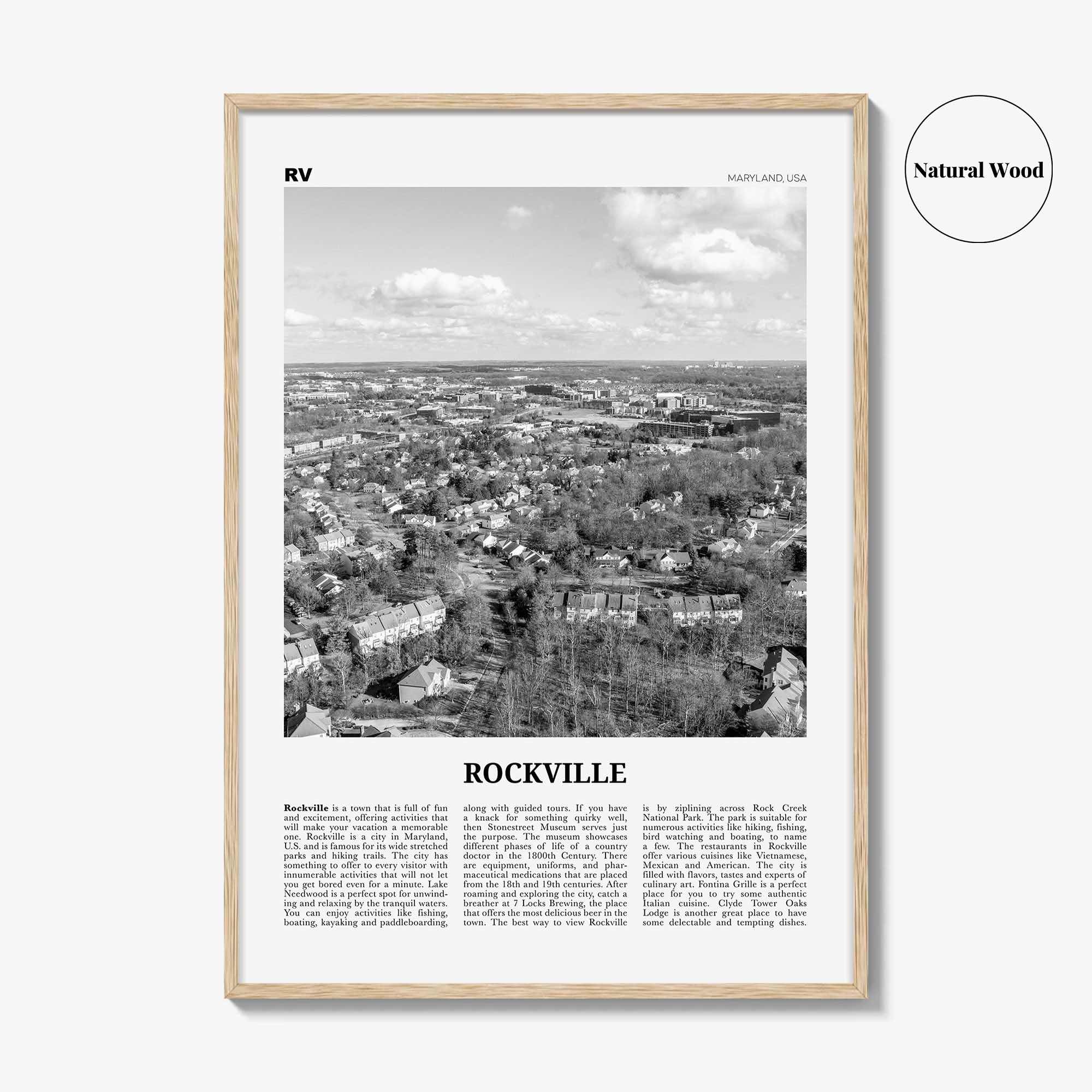 Rockville Print Black and White, Rockville Wall Art, Rockville Poster, Rockville Photo, Rockville Wall Décor, Maryland, USA, United States