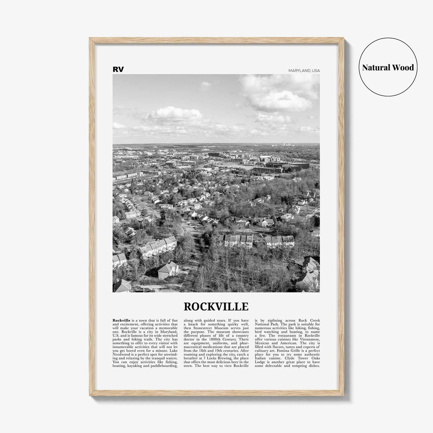 Rockville Print Black and White, Rockville Wall Art, Rockville Poster, Rockville Photo, Rockville Wall Décor, Maryland, USA, United States