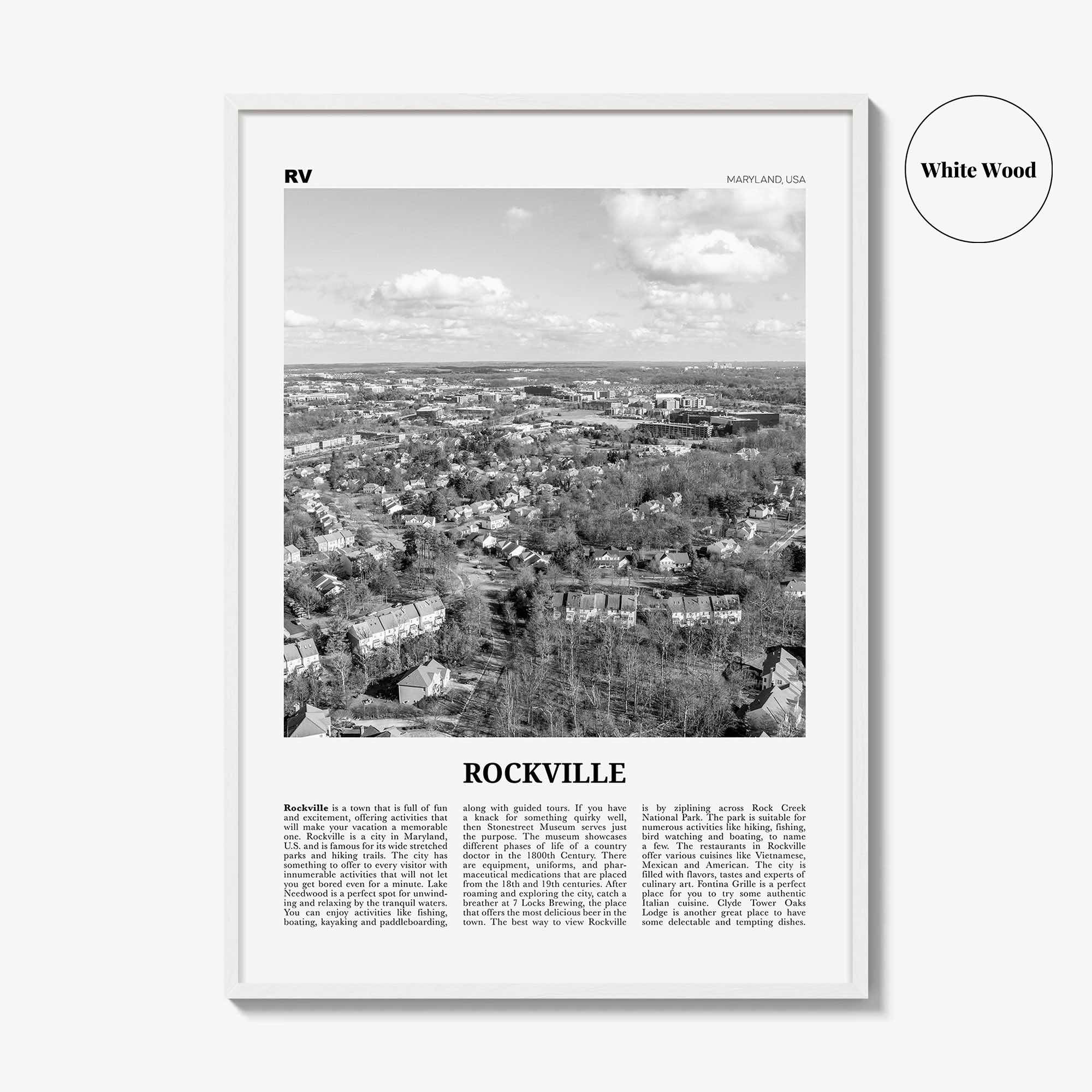 Rockville Print Black and White, Rockville Wall Art, Rockville Poster, Rockville Photo, Rockville Wall Décor, Maryland, USA, United States