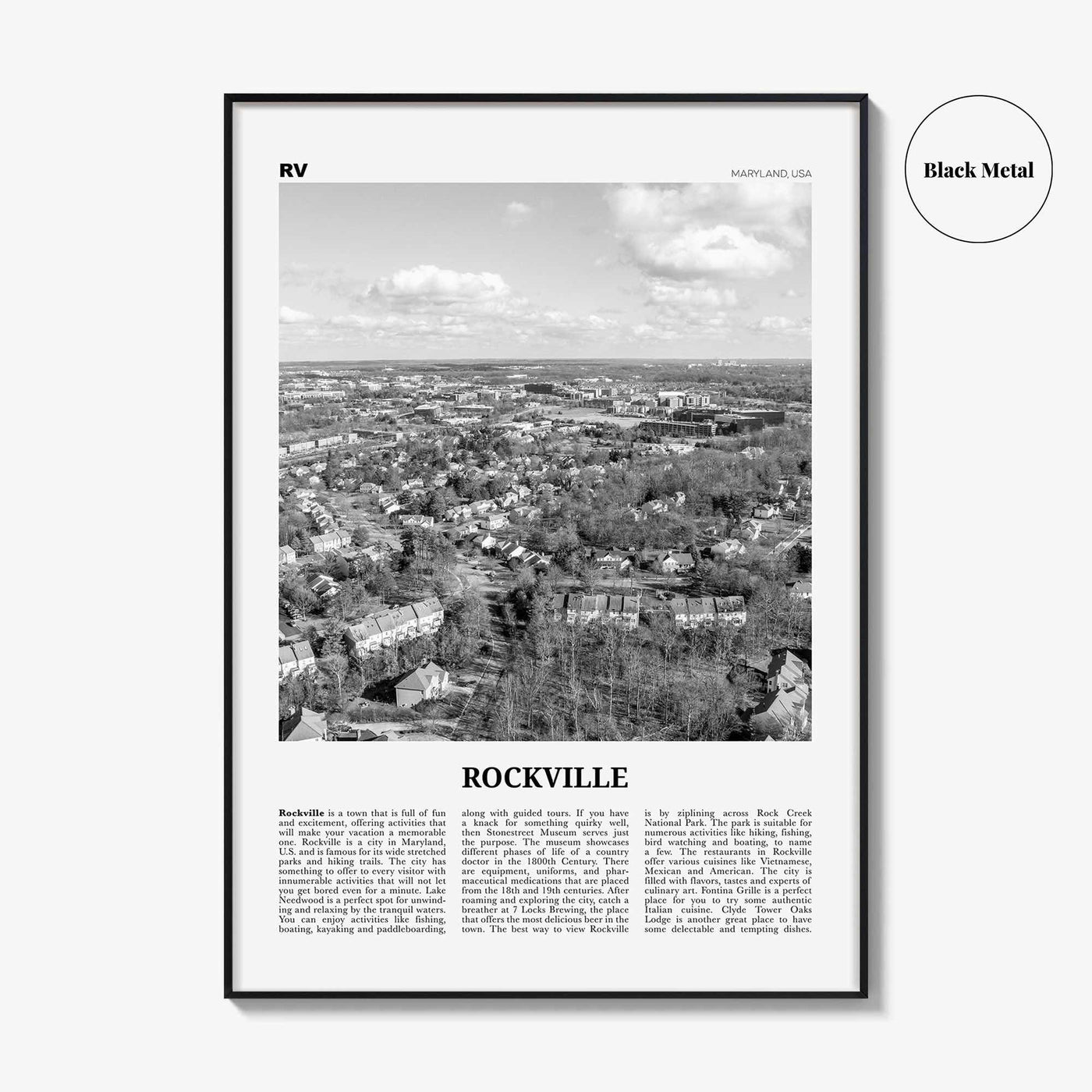 Rockville Print Black and White, Rockville Wall Art, Rockville Poster, Rockville Photo, Rockville Wall Décor, Maryland, USA, United States