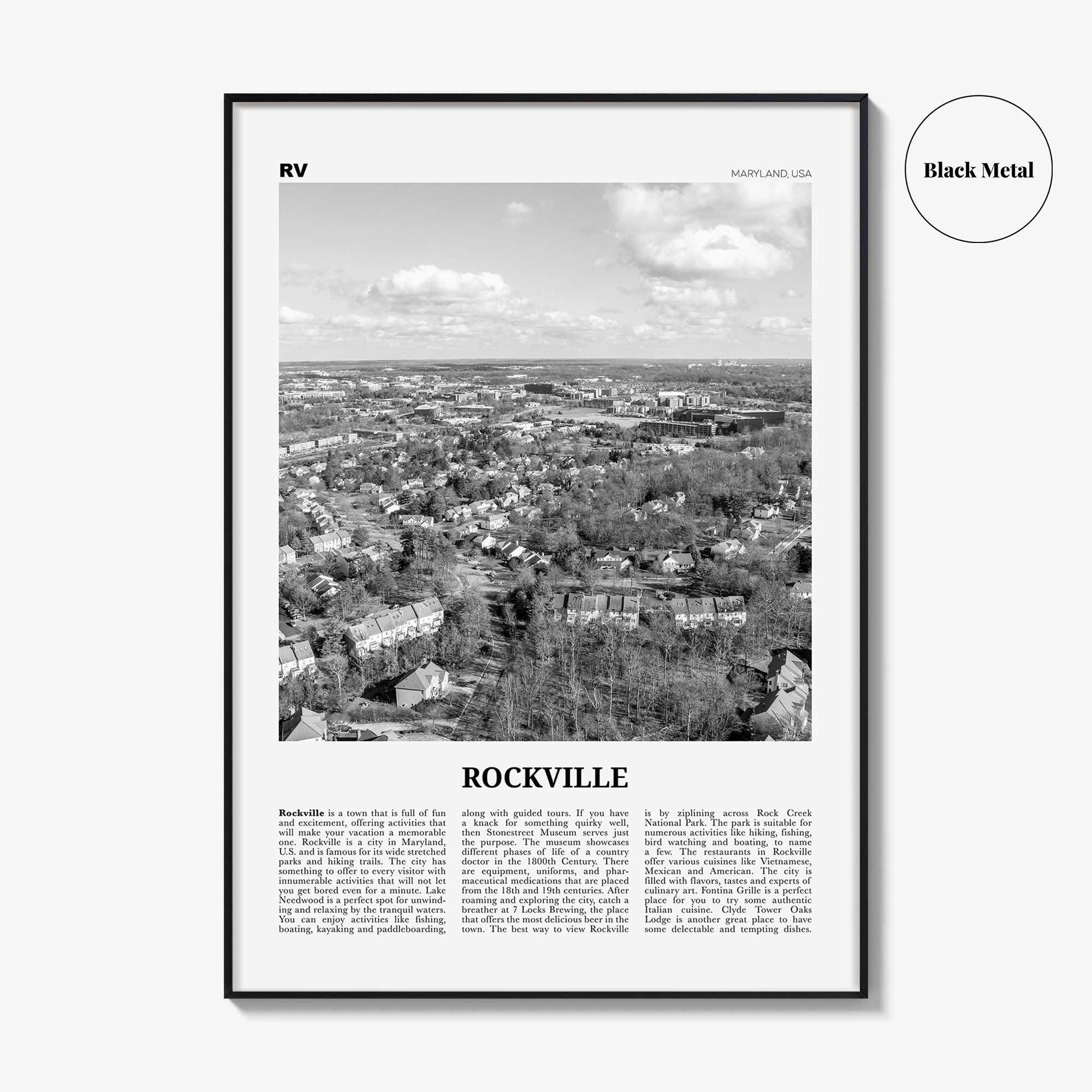 Rockville Print Black and White, Rockville Wall Art, Rockville Poster, Rockville Photo, Rockville Wall Décor, Maryland, USA, United States