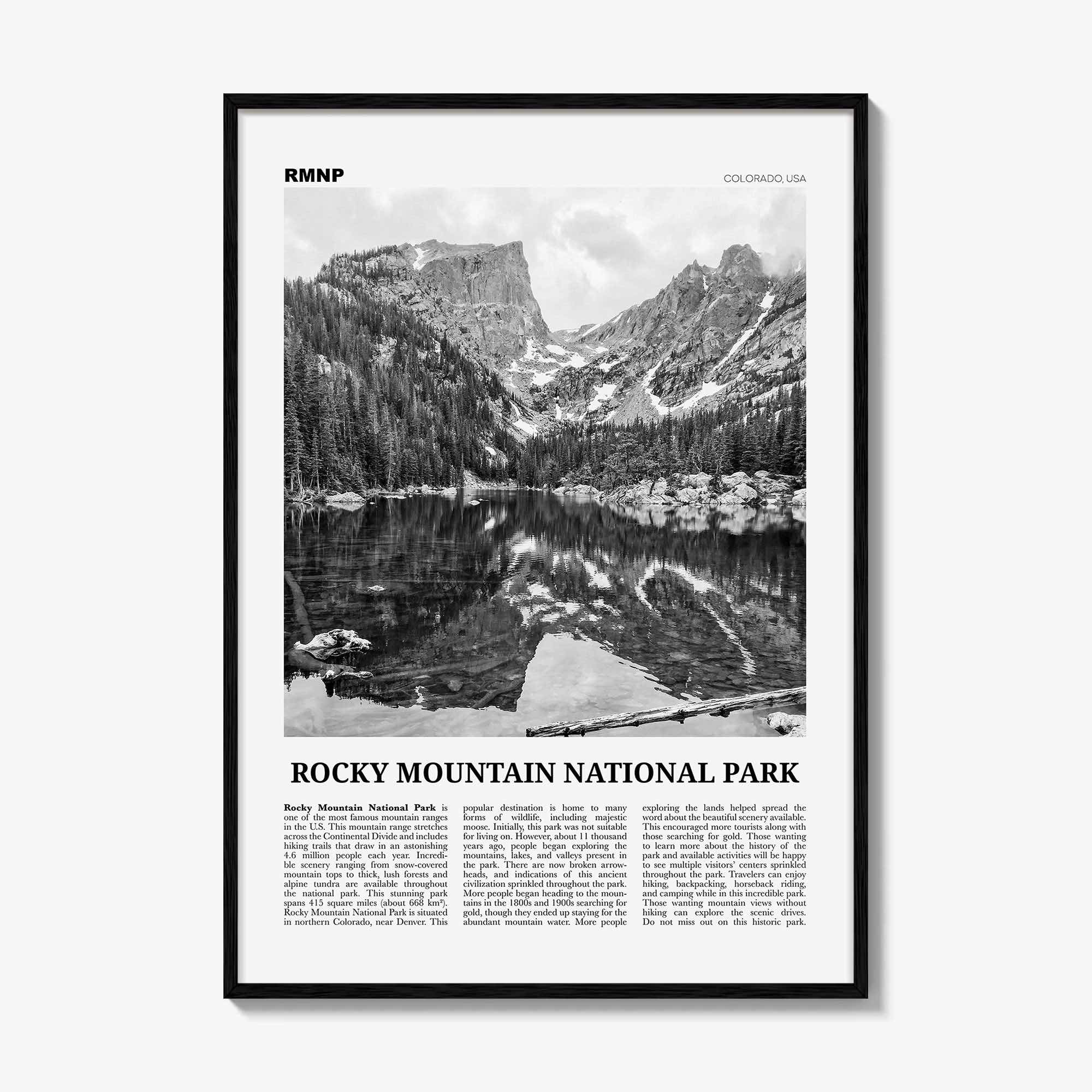 Rocky Mountain National Park Print Black and White, Rocky Mountain Wall Art, Rocky Mountain Poster, Rocky Mountain Photo, Colorado, USA