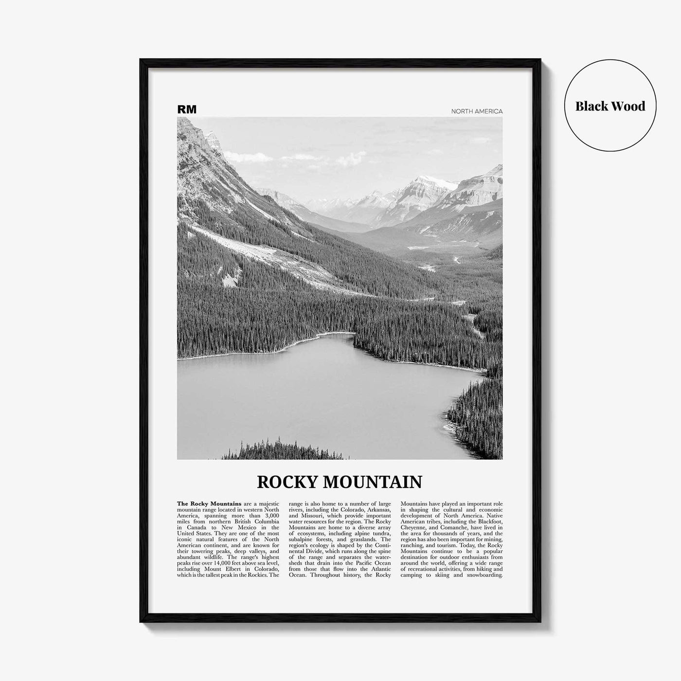 Rocky Mountain Print Black and White North America, Rocky Mountain Wall Art, Rocky Mountain Poster, Rocky Mountain Photo, North America