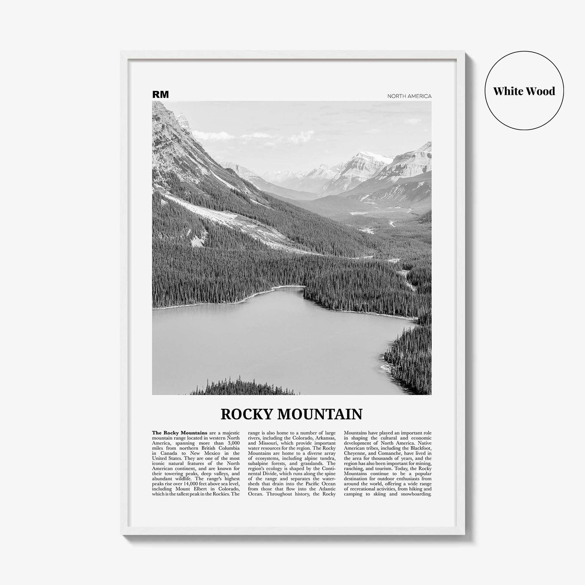 Rocky Mountain Print Black and White North America, Rocky Mountain Wall Art, Rocky Mountain Poster, Rocky Mountain Photo, North America