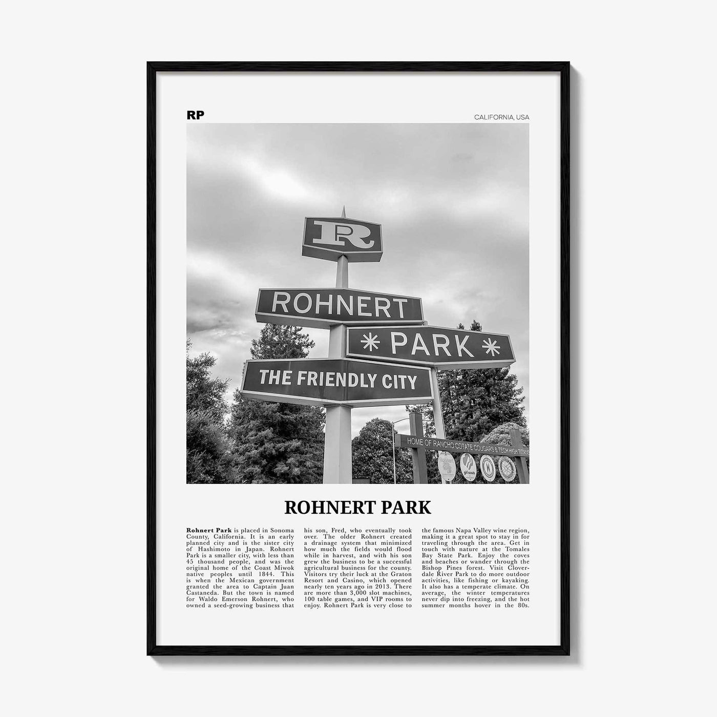 Rohnert Park Print Black and White, Rohnert Park Wall Art, Rohnert Park Poster, Rohnert Park Photo, Rohnert Park Wall Décor, California, USA