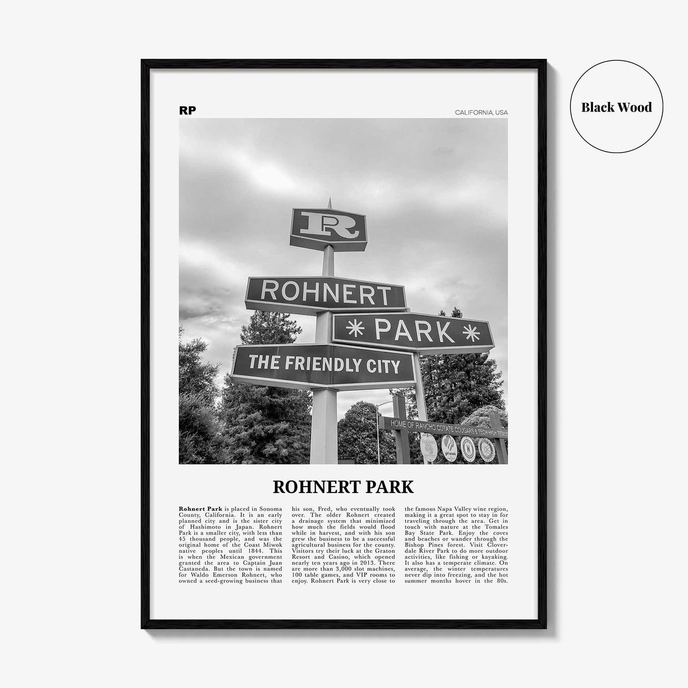 Rohnert Park Print Black and White, Rohnert Park Wall Art, Rohnert Park Poster, Rohnert Park Photo, Rohnert Park Wall Décor, California, USA
