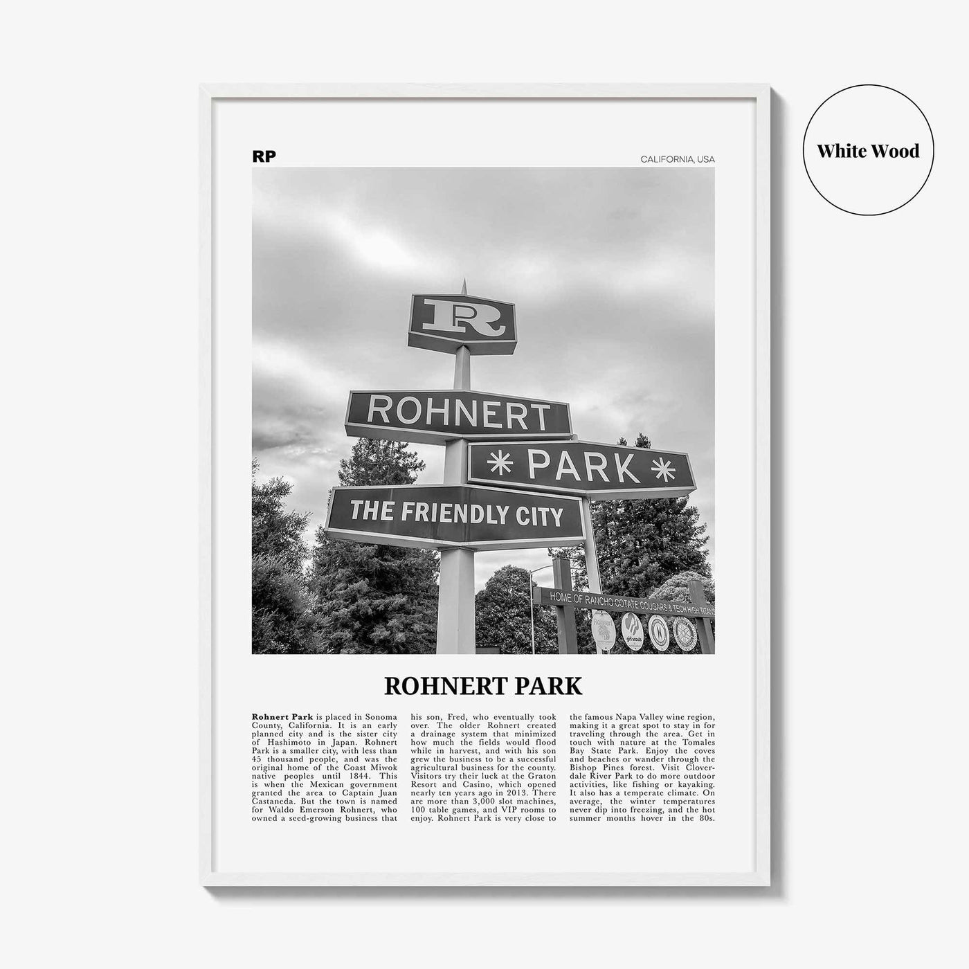 Rohnert Park Print Black and White, Rohnert Park Wall Art, Rohnert Park Poster, Rohnert Park Photo, Rohnert Park Wall Décor, California, USA