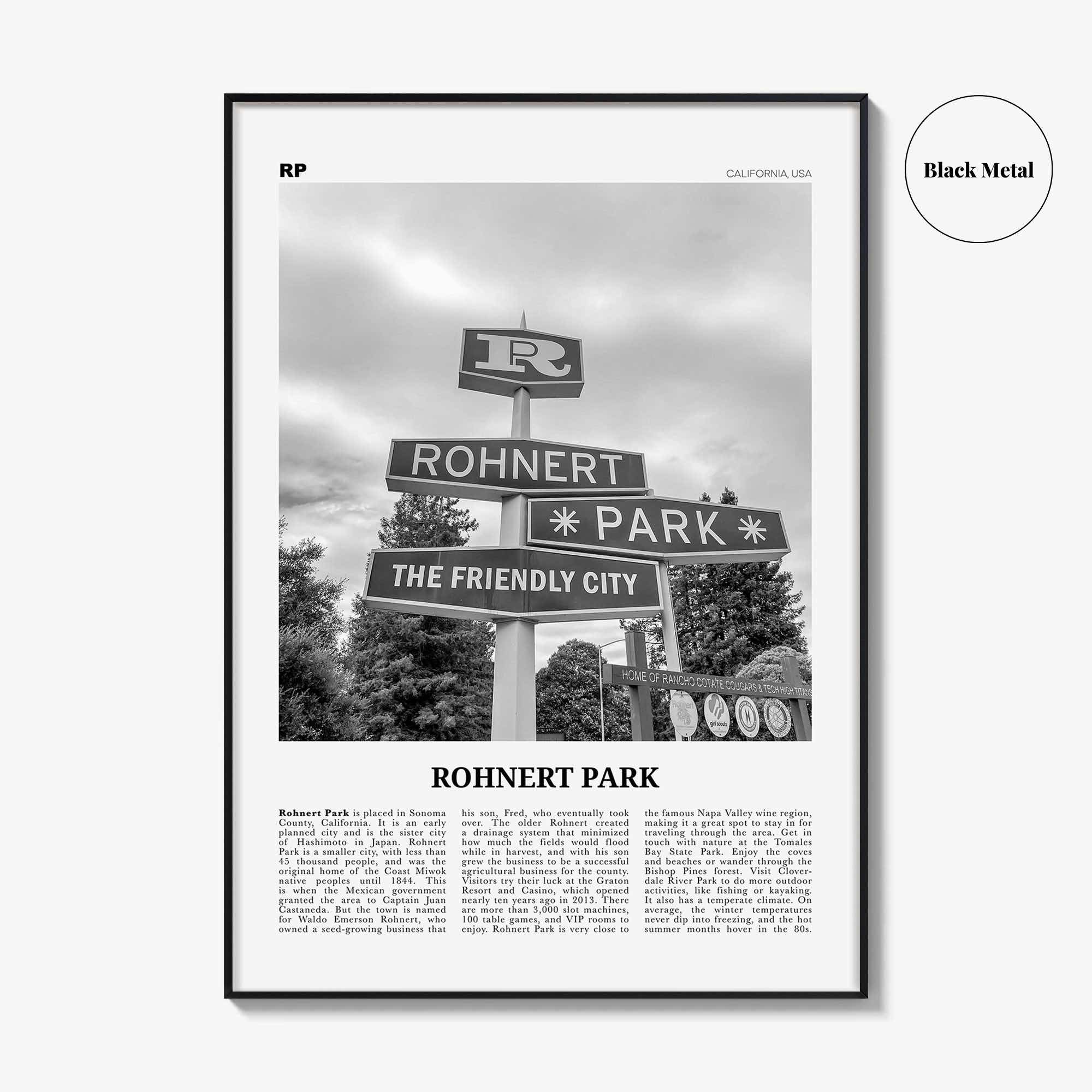 Rohnert Park Print Black and White, Rohnert Park Wall Art, Rohnert Park Poster, Rohnert Park Photo, Rohnert Park Wall Décor, California, USA